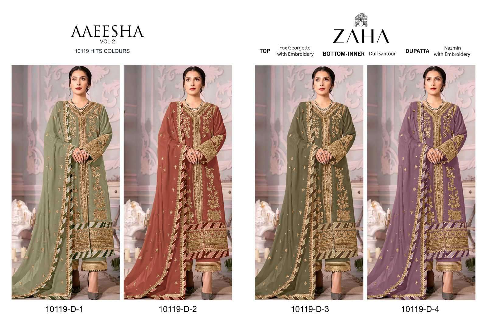 Zaha Aaeesha Vol 2 10119 D Colors Partywear Style Designer Pakistani Suit