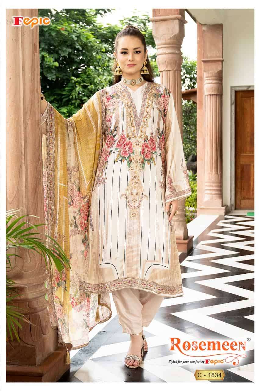 Fepic C 1834 Pakistani Style Designer Muslin Printed Suit Ensemble