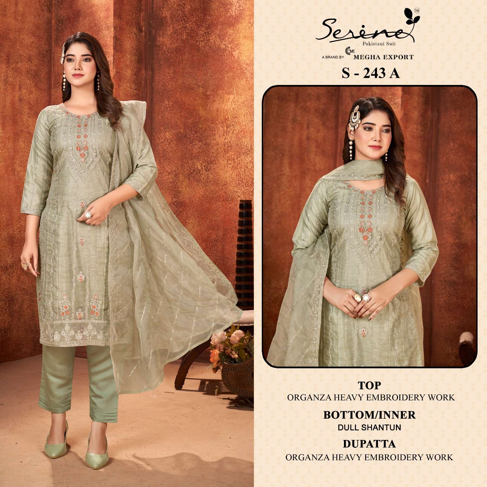 Serine S-243 Designer Pakistani Organza Suit