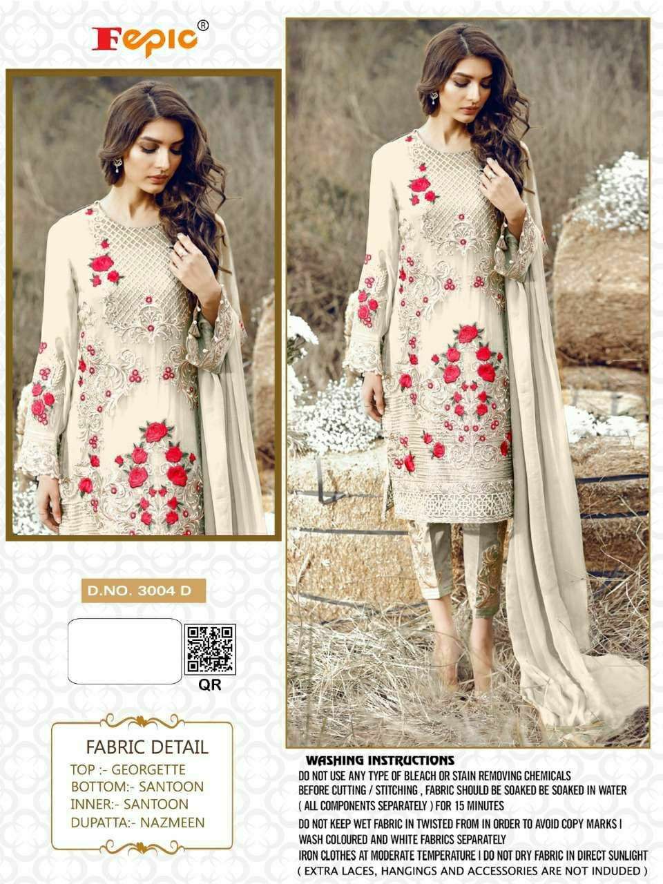 Fepic 3004 D Party Wear Embroidered Pakistani Suit Catalog Exporter