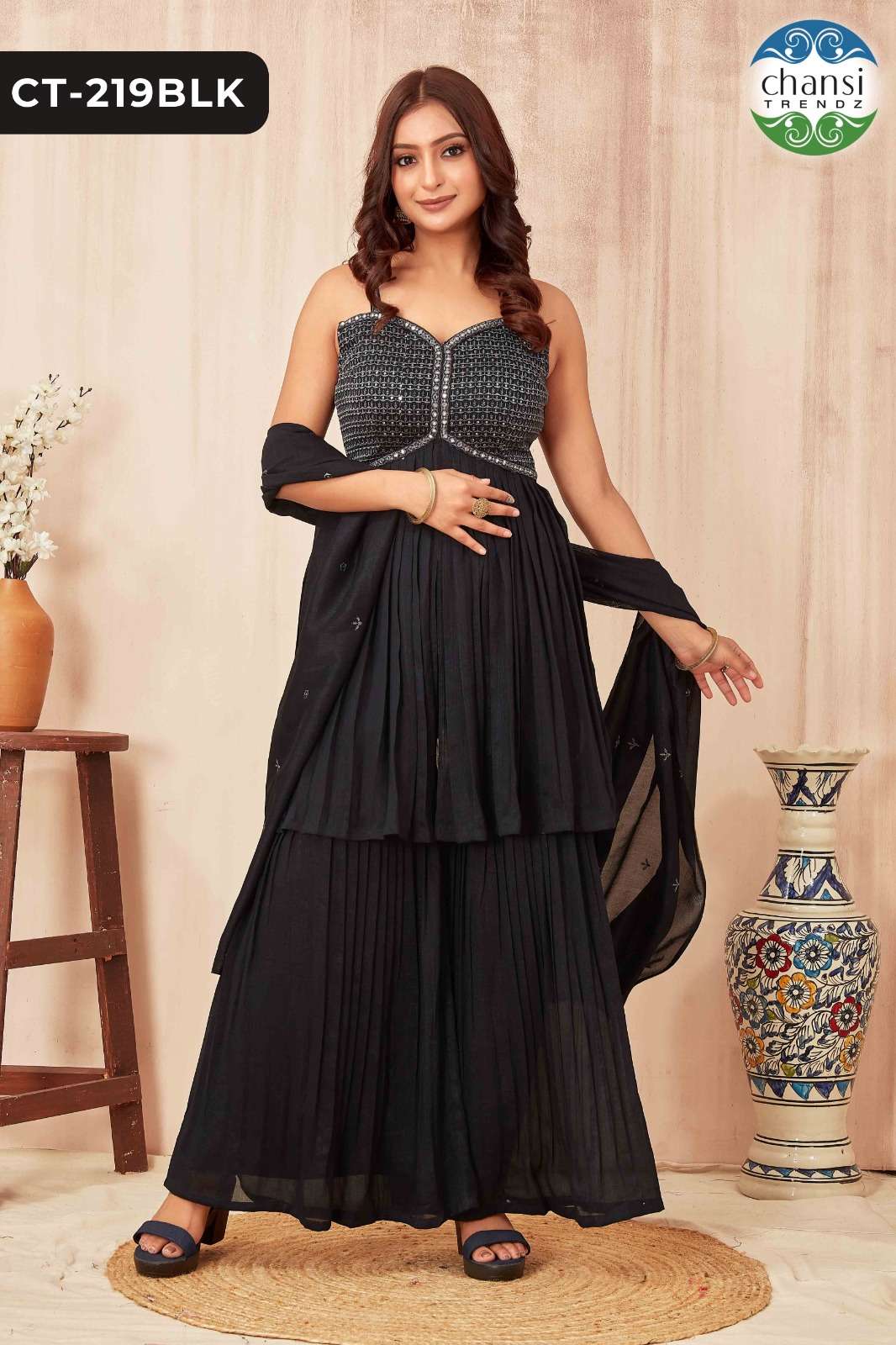Chansi Trendz Ct 219Blk Premium Style Sharara Dress Latest Collection