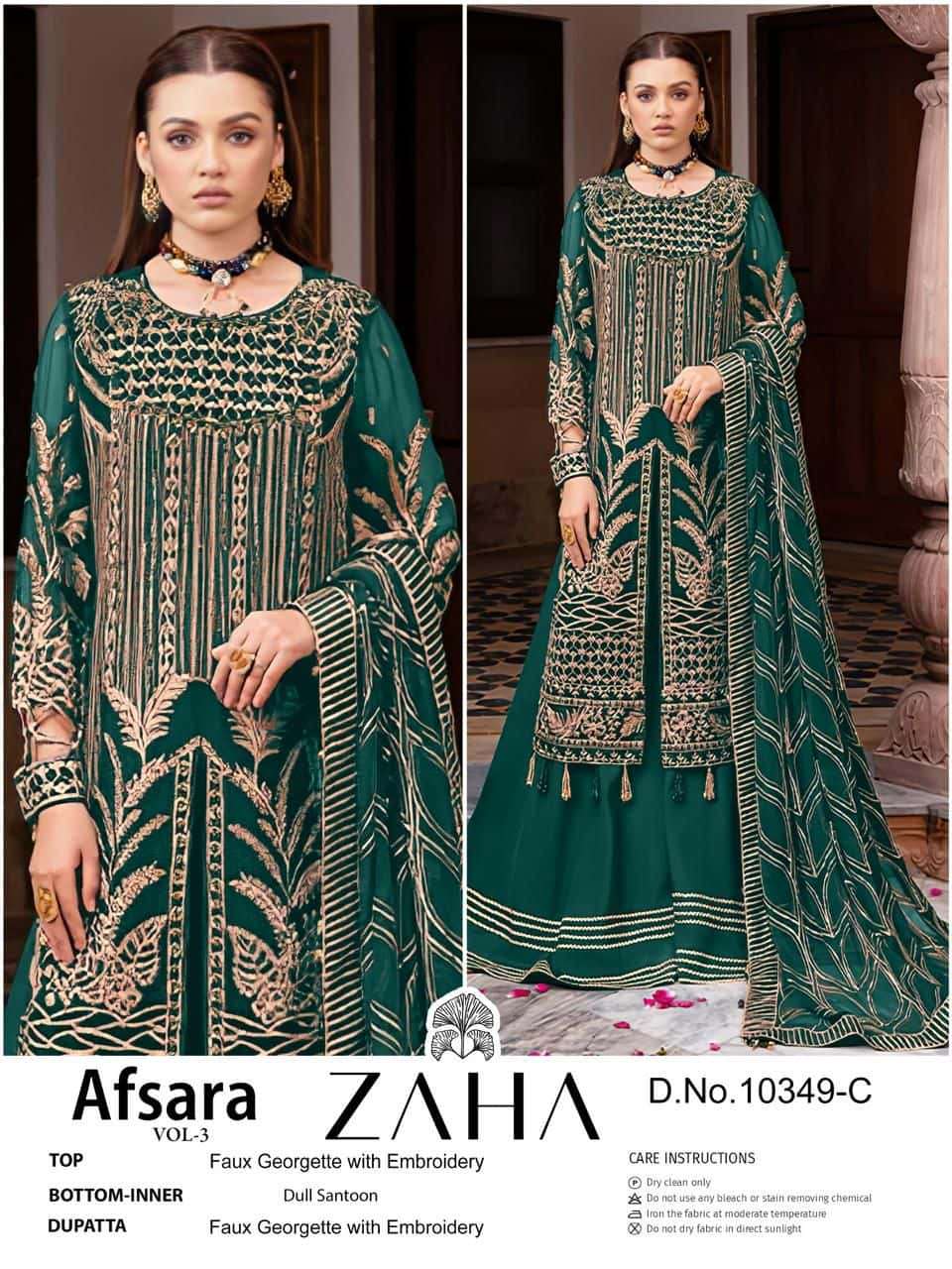 Zaha 10349 C Pakistani Latest Heavy Embroidered Georgette Salwar Kameez Ensemble