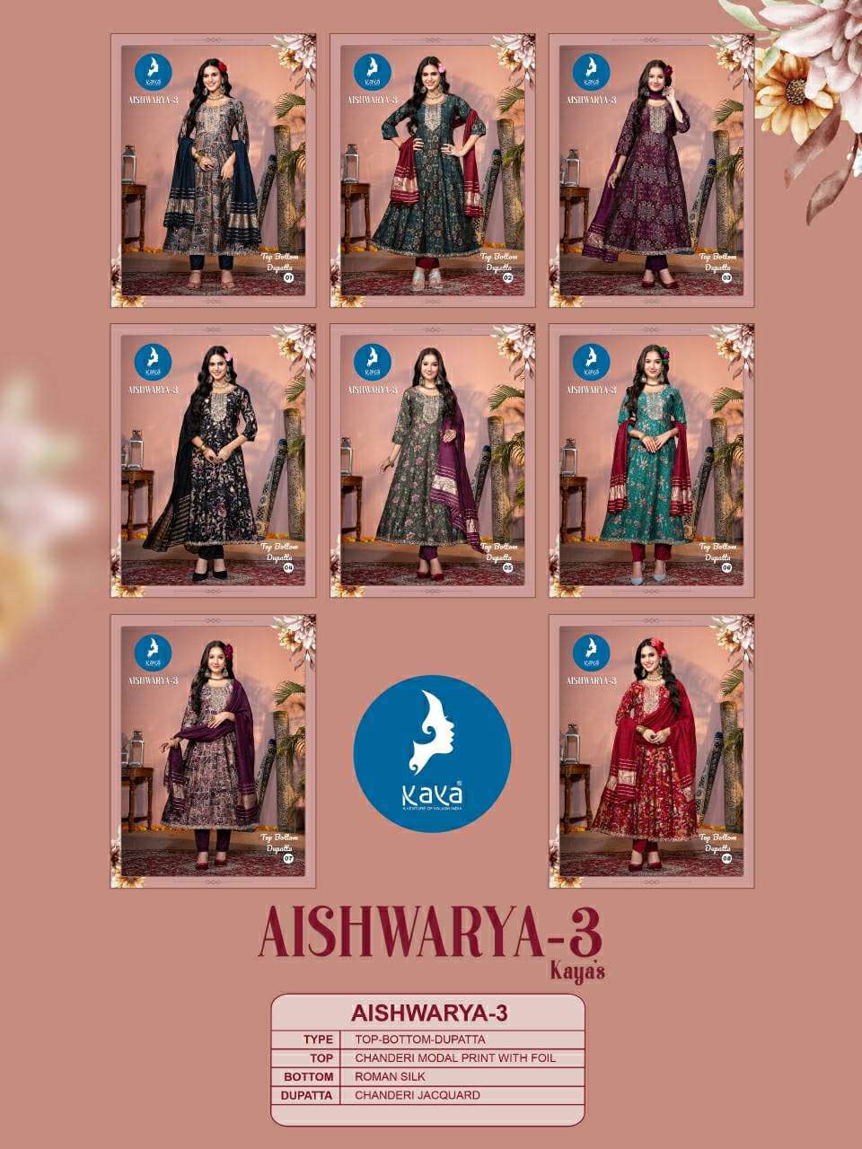 Kaya Aishwarya Vol 3 Anarkali Style 3 Piece Readymade Catalog
