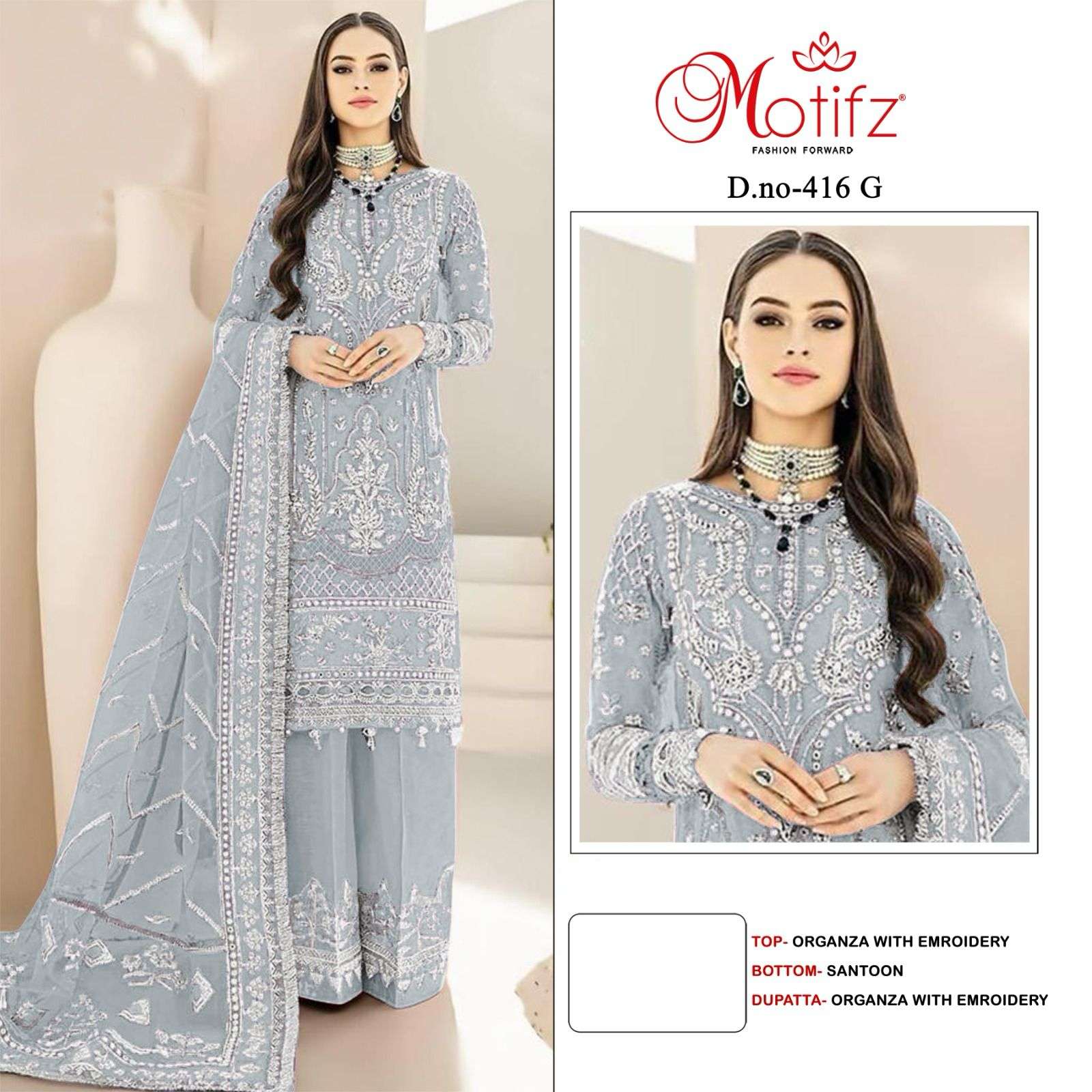 Motifz Organza Embroidered Palazzo Suit