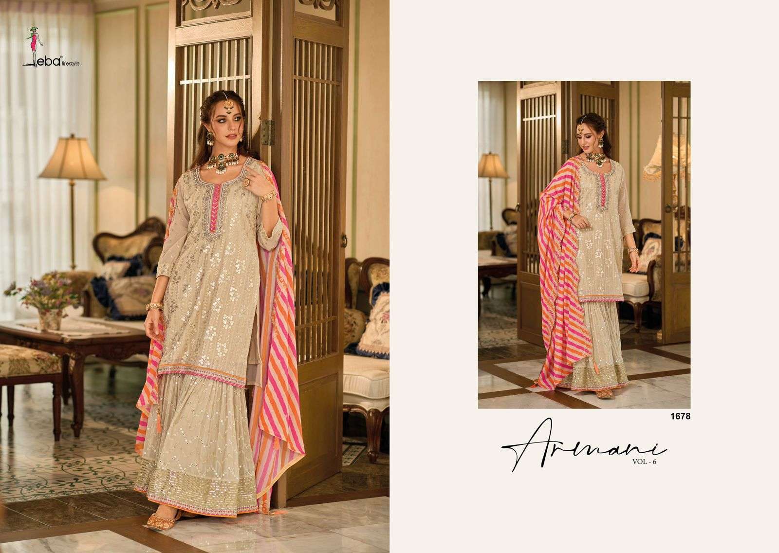 Eba Lifestyle Armani Vol 6 Wedding Wear Style Designer Sharara Dress New Collection