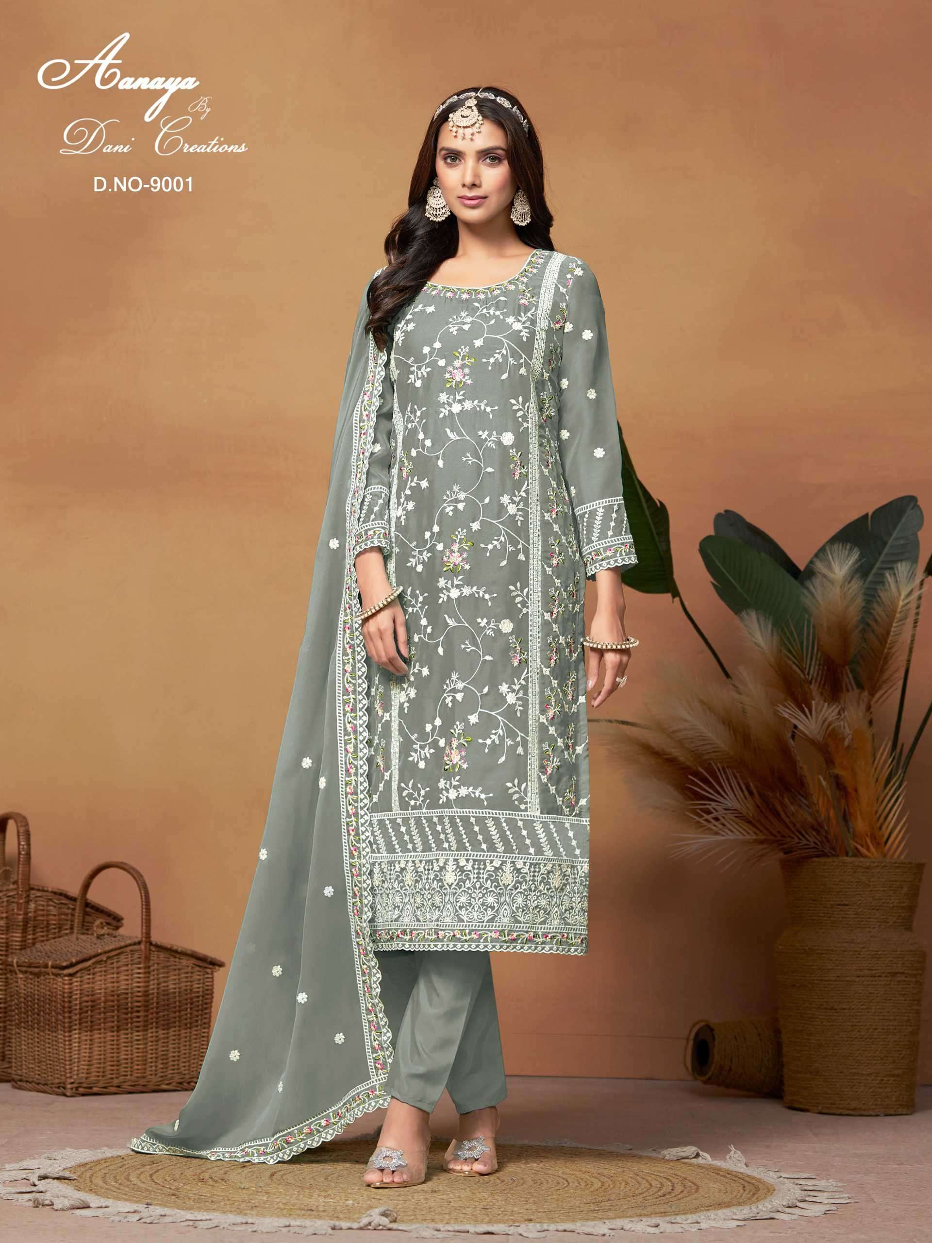 Aanaya Vol 190 9001 To 9004 Designer Work Organza Dress