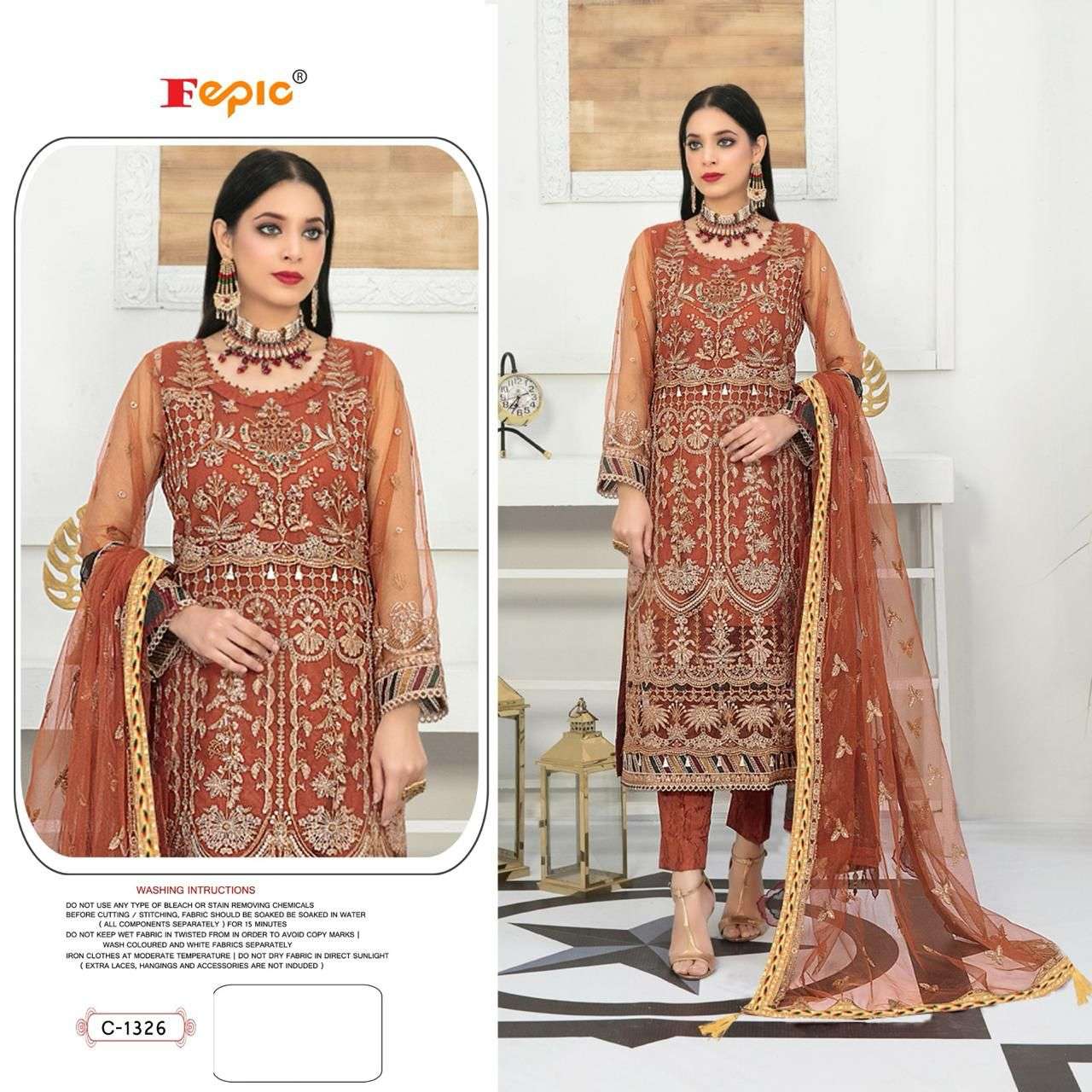 Fepic C 1326 Pakistani Festive Wear Style Designer Organza Suit Exporter