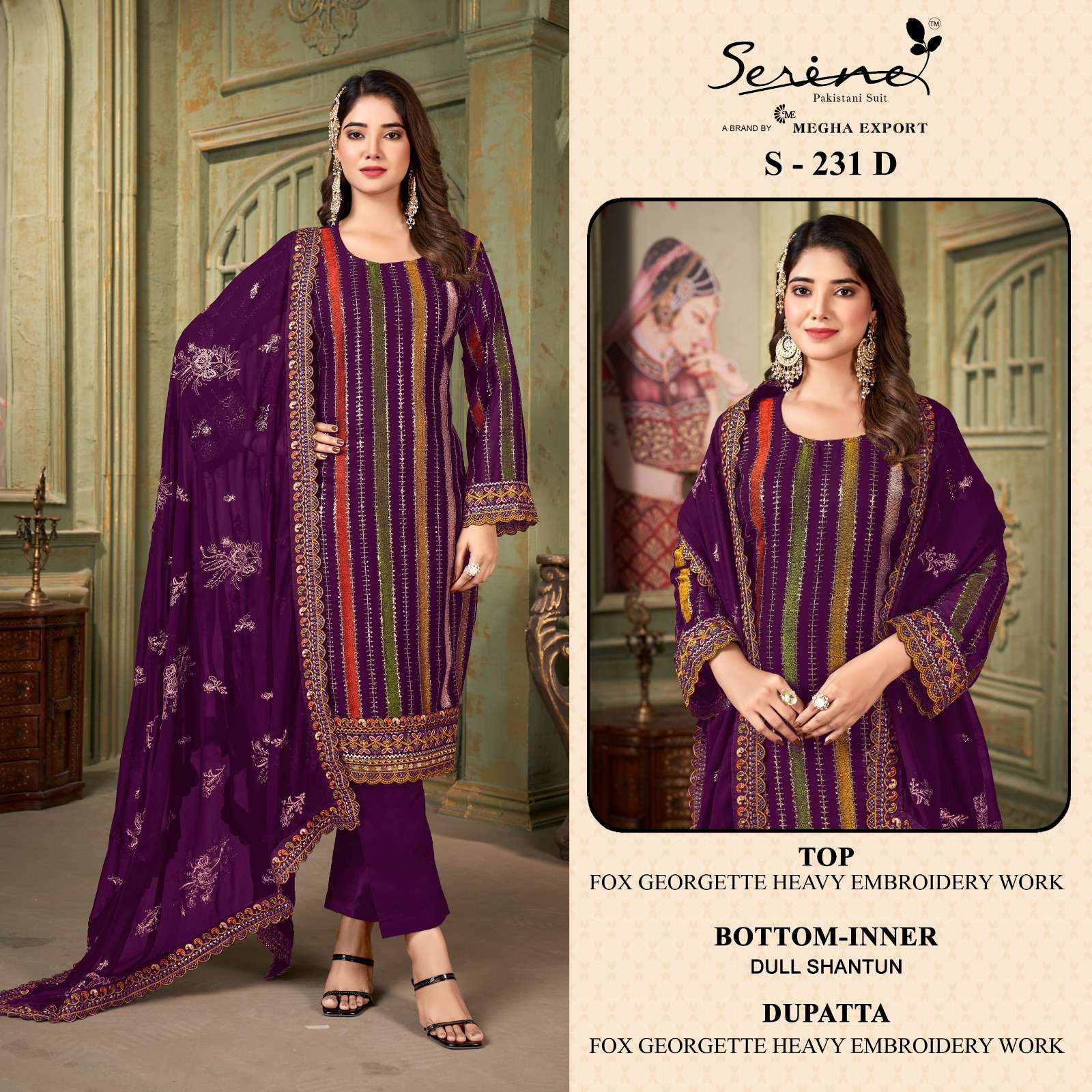 Serine S 231 Pakistani Designer Georgette Salwar Suit Exporter