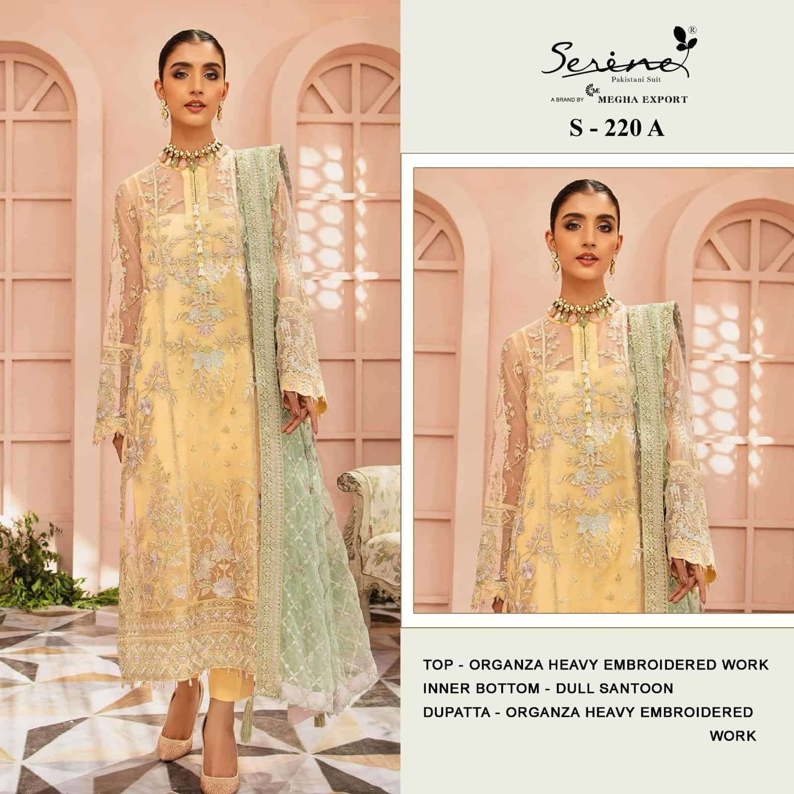 Megha Export S 220 Colors Pakistani Heavy Designer Style Festive Wear Suit Wholesalers