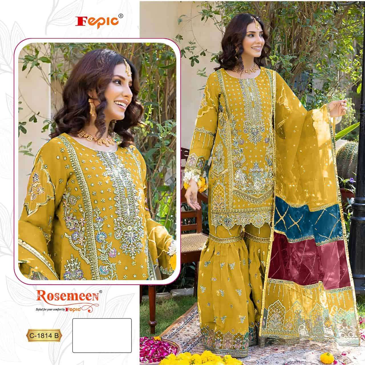 Fepic C 1814 B Exclusive Style Pakistani Organza Embroidered Dress Ensemble