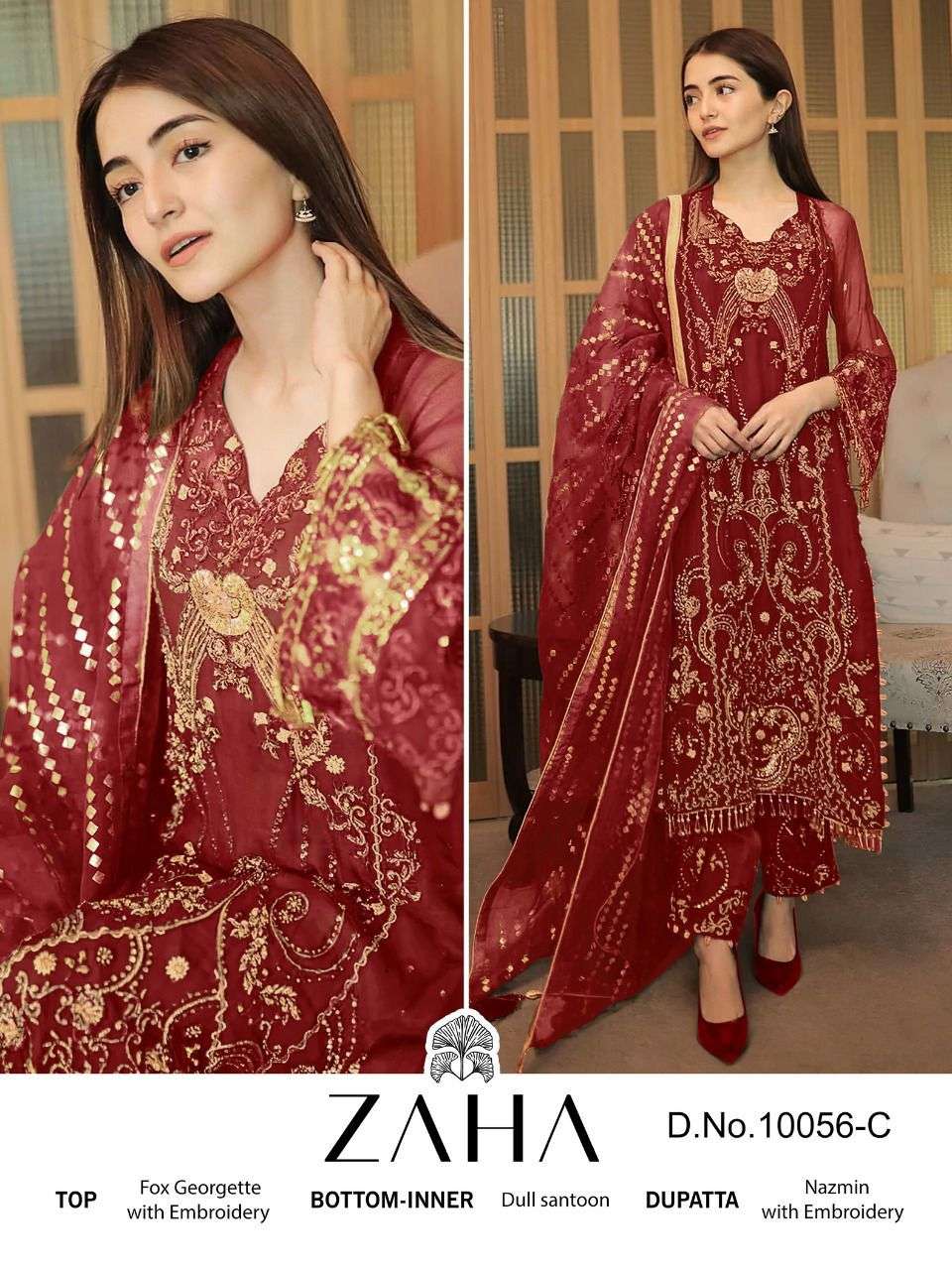 Zaha 10056 B Latest Heavy Designer Style Pakistani Georgette Suit Ensemble