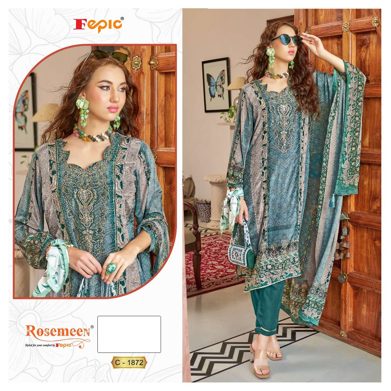 Fepic C 1872 Pakistani Designer Printed Embroidered Suit Exporter
