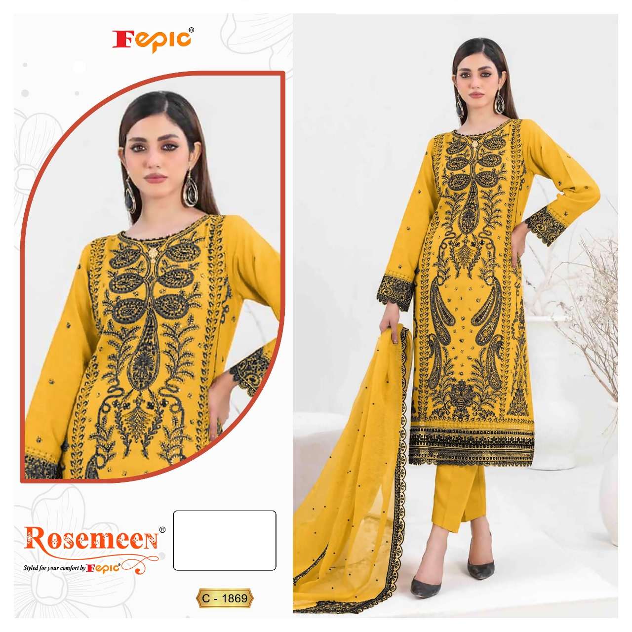Fepic C 1869 Fancy Designer Organza Embroidered Salwar Kameez Ensemble