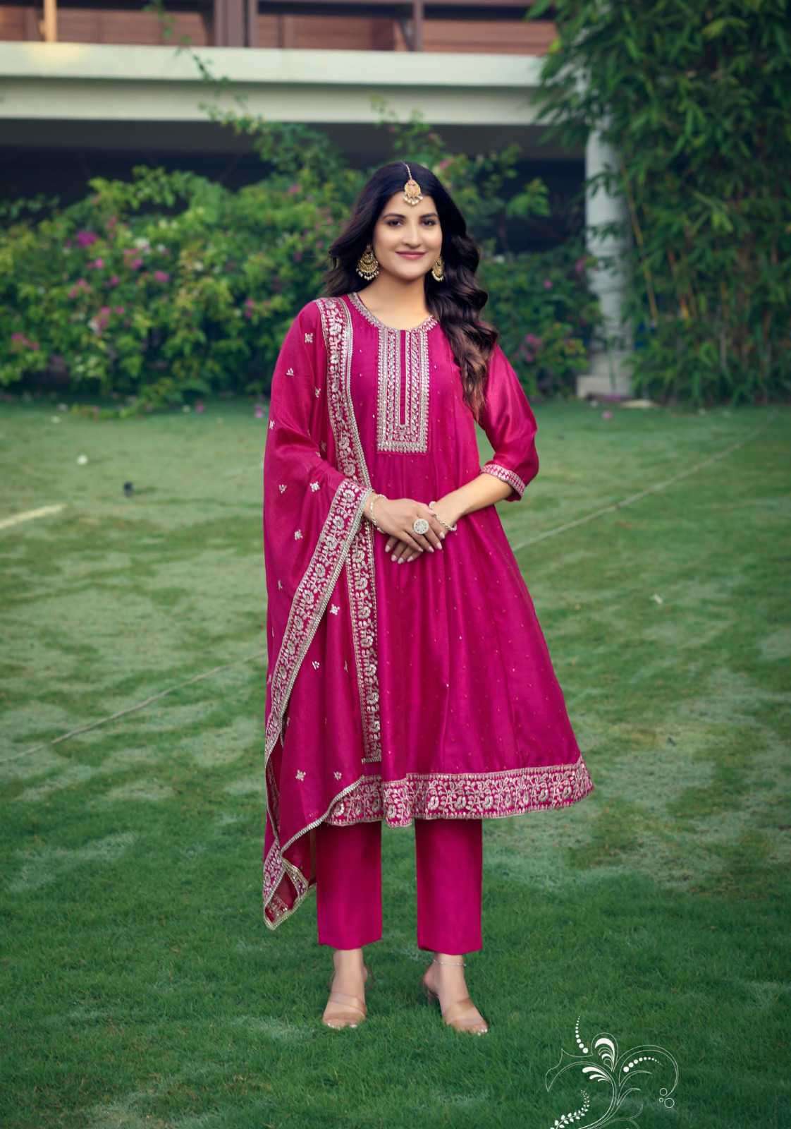 Ossm Shayra Fancy Silk Readymade Anarkali Style Suits