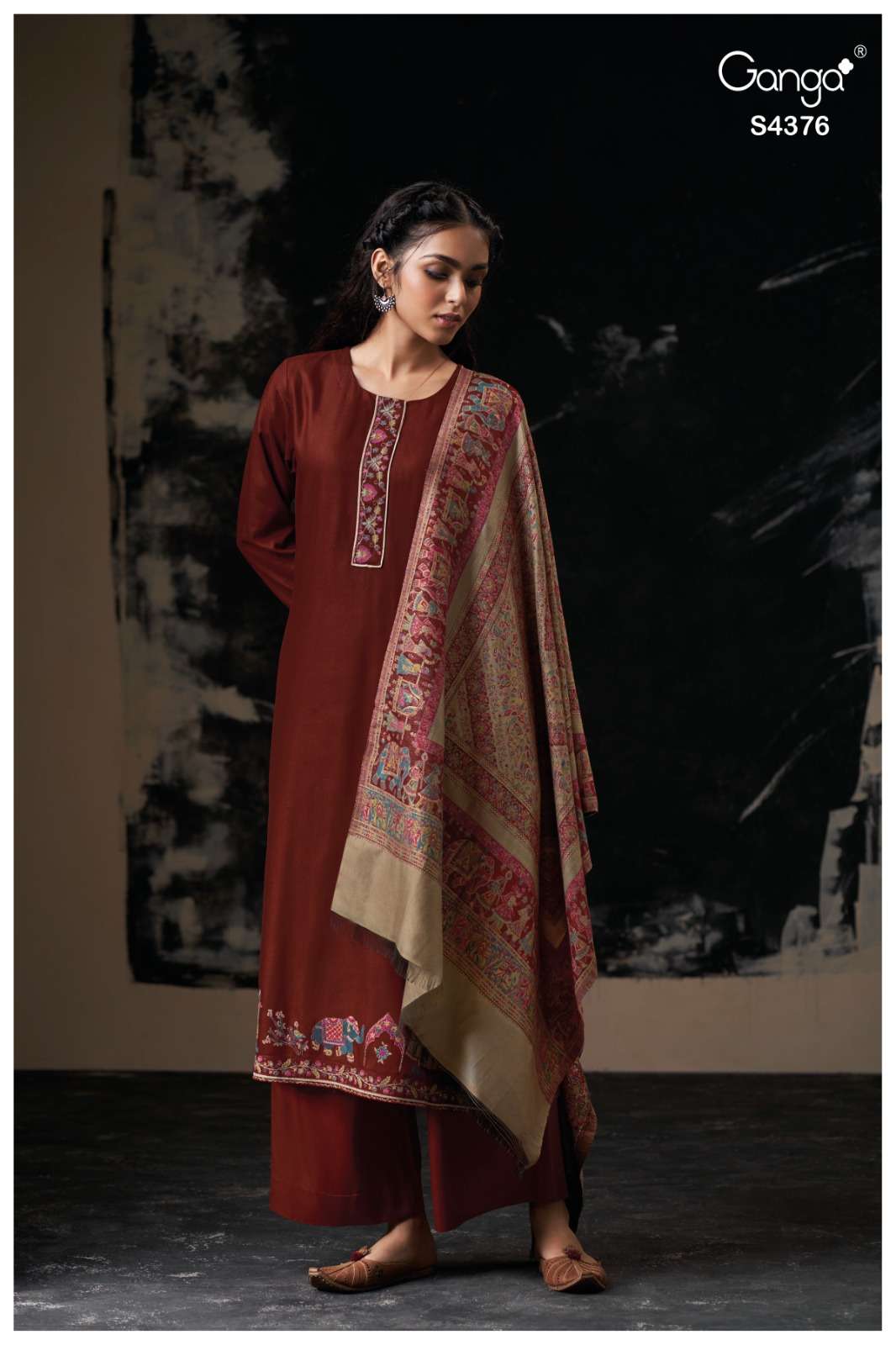Ganga Fashion Perrin 4376 Pure Pashmina Suit Winter Collection