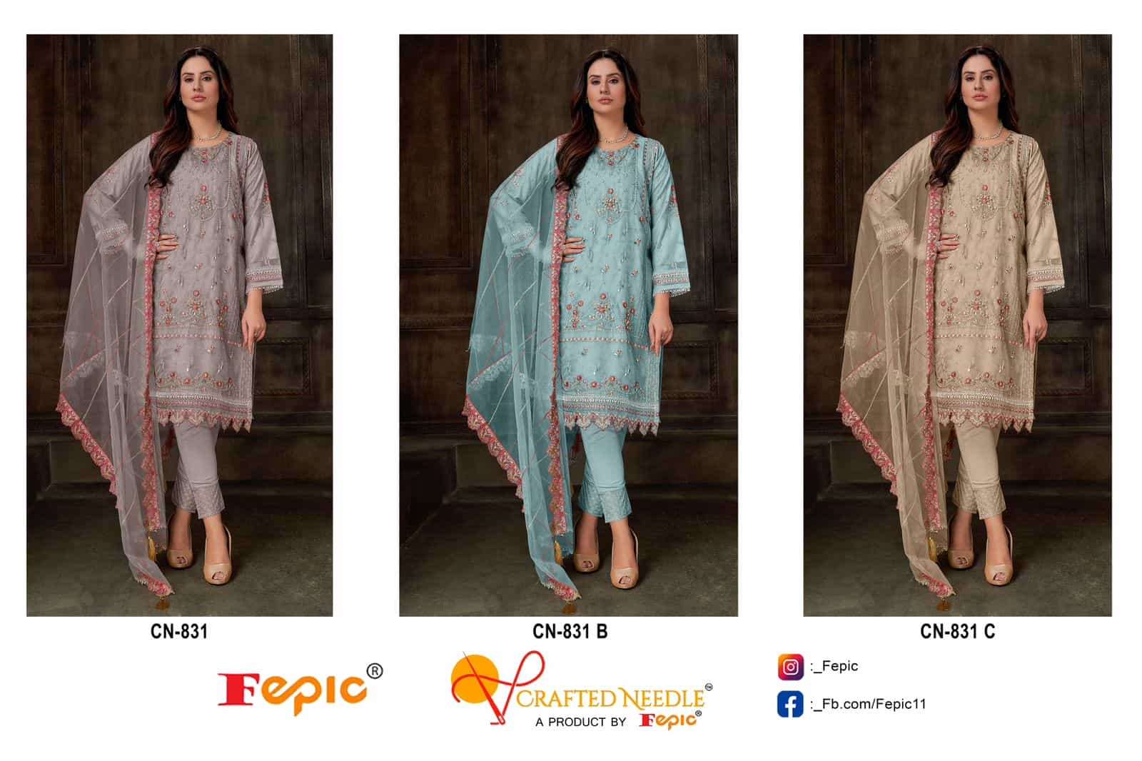 Crafted Needle CN 831 By Fepic Readymade Designer style Pakistani Suit Exporter
