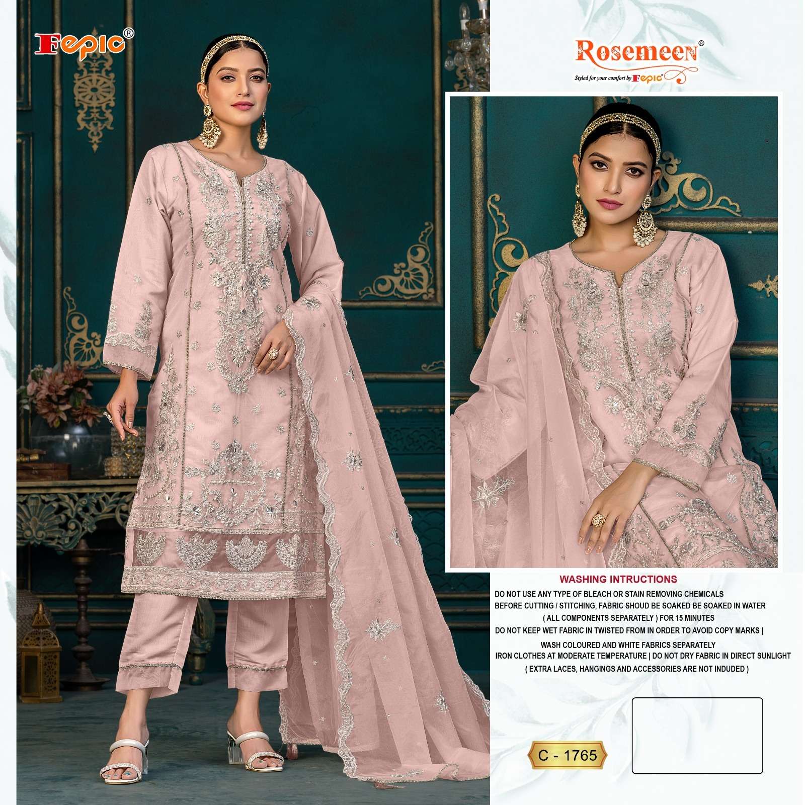 Fepic C 1765 Pakistani Style Designer Embroidered Salwar Kameez Exporter