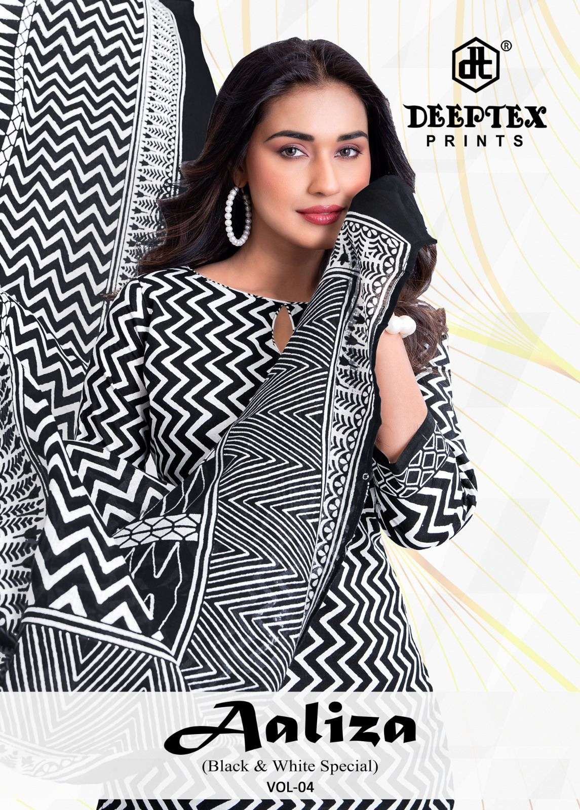 Deeptex Aaliza Black And White Vol 4 Pure Cotton Dress