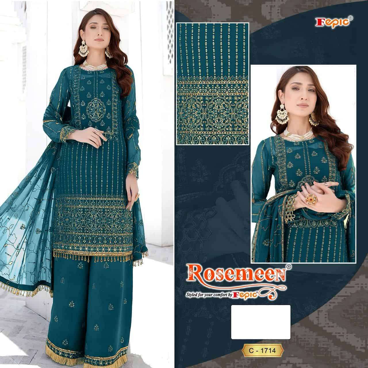 Fepic C 1714 Pakistani Style Designer Georgette Embroidered Suit Exporter