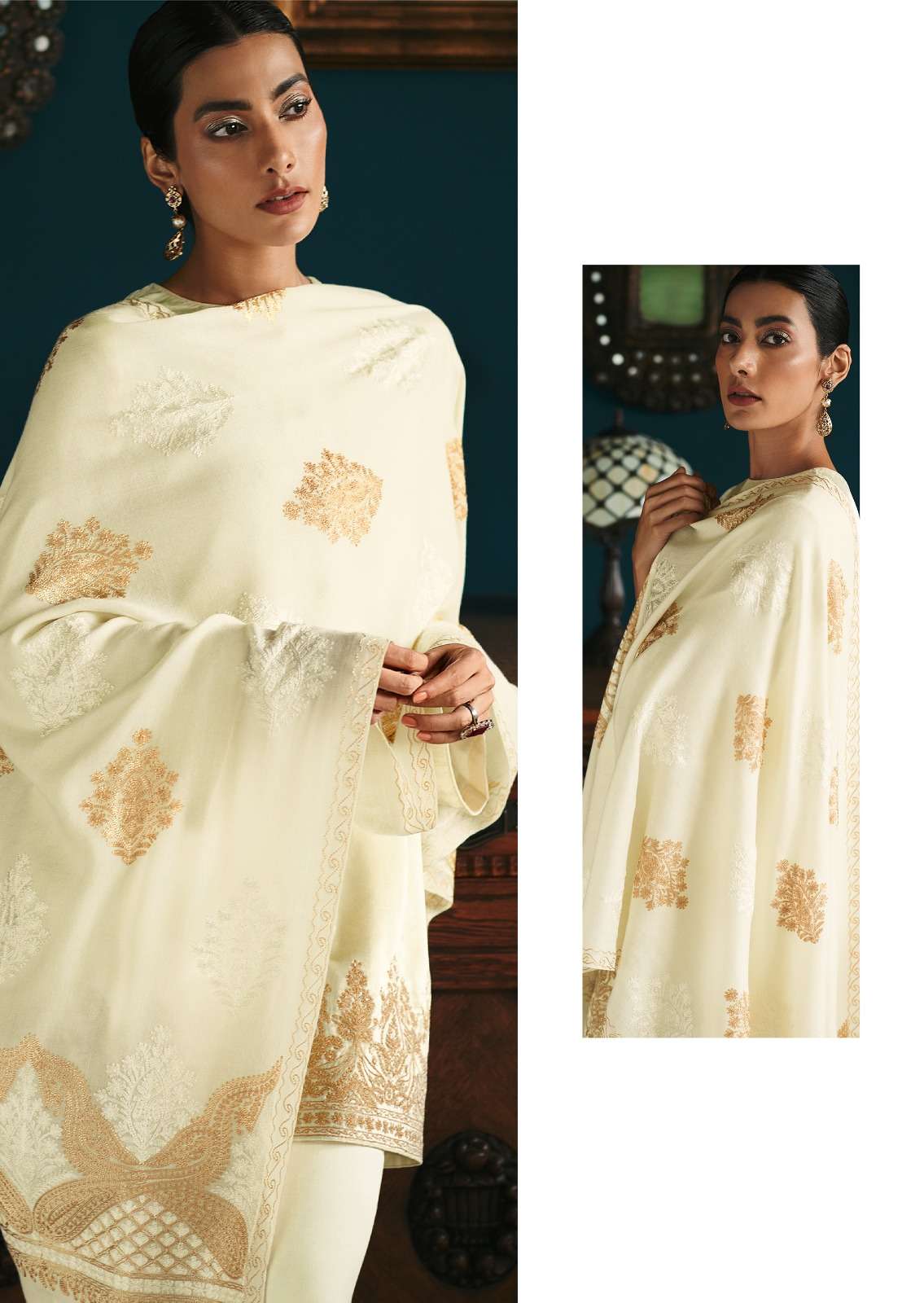 Varsha Iris Cream Colour Hit Designer Velvet Suit
