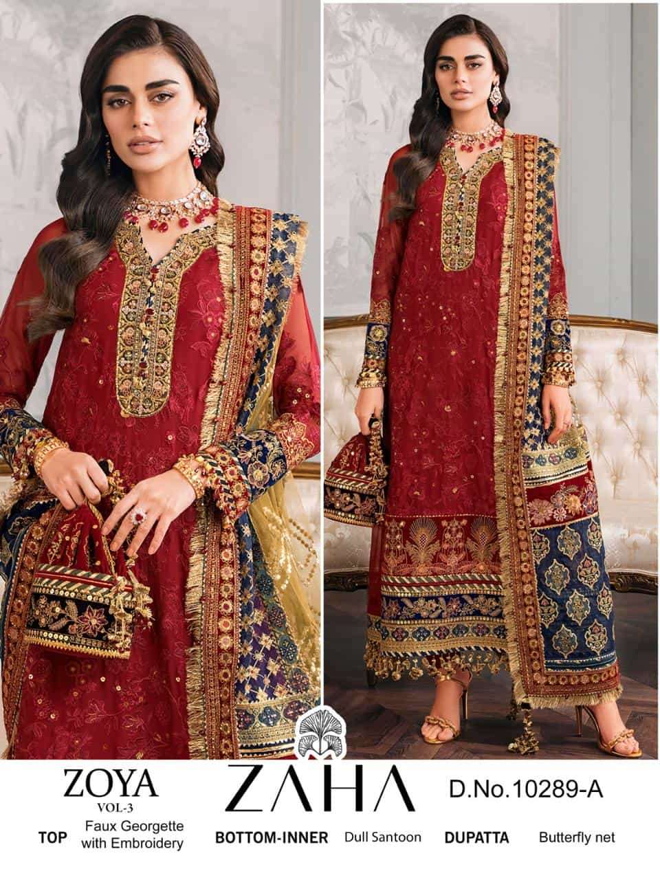 Zaha 10289 A Festive Wear Style Designer Pakistani Georgette Suit Exporter