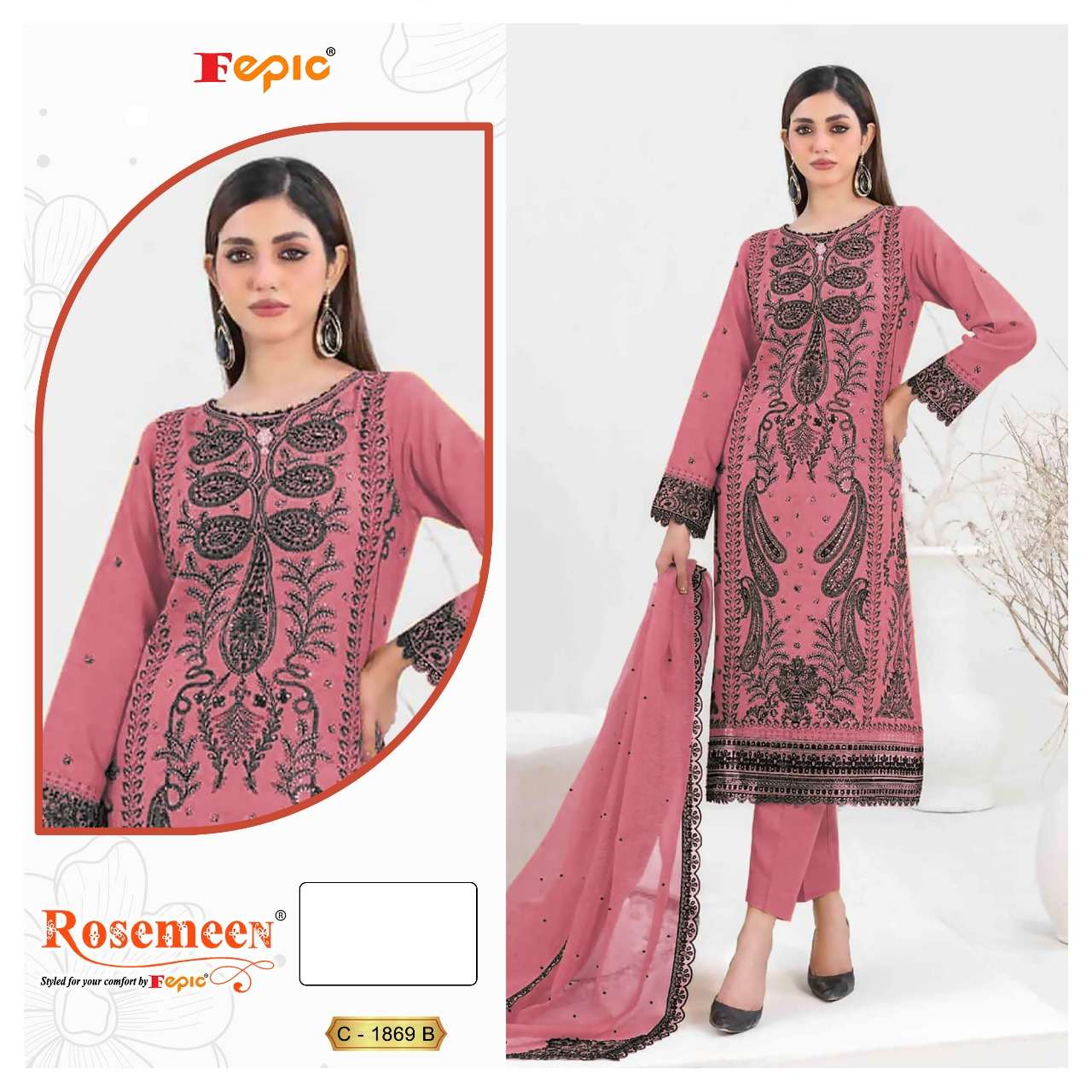 Fepic C 1869 B Pakistani Style Organza Embroidered Salwar Suit Exporter