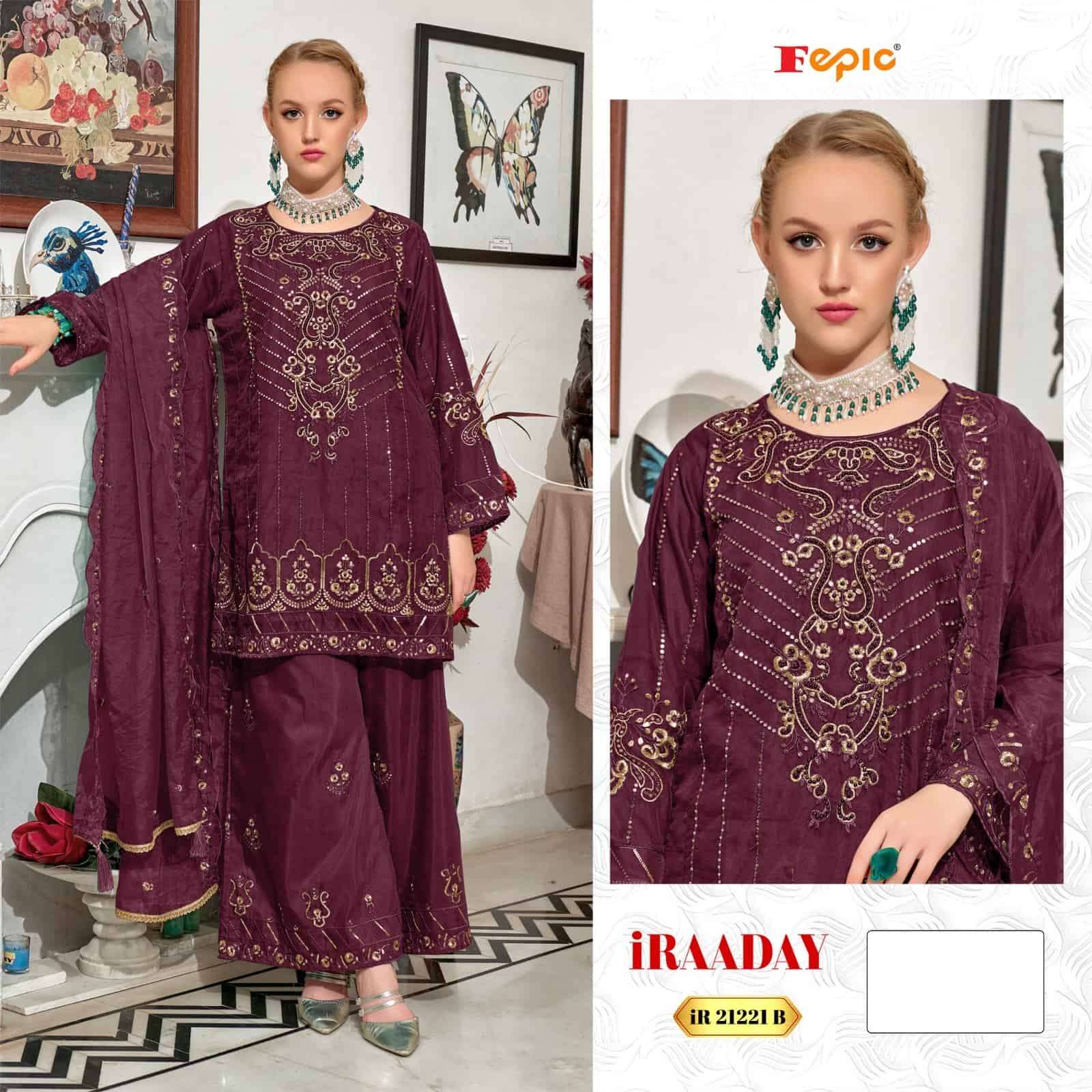 Fepic IR 21221 B Organza embroidered Designer Pakistani Suit Ensemble