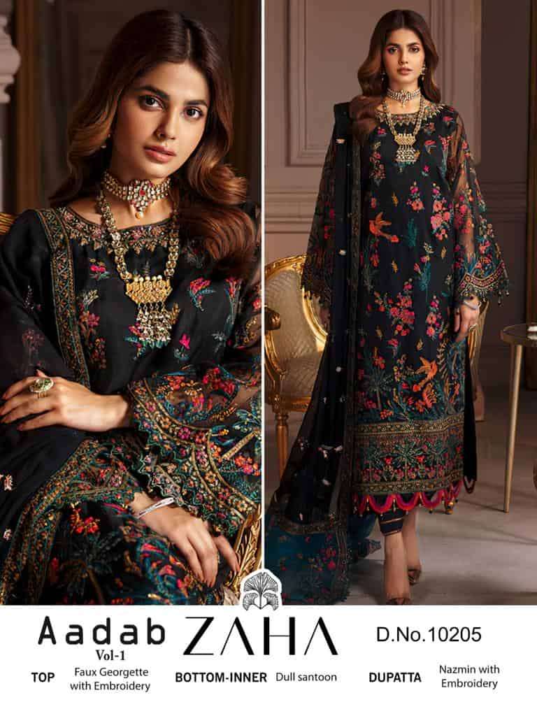 Zaha 10205 Exclusive Designer Party Wear Style Pakistani Suit Collection