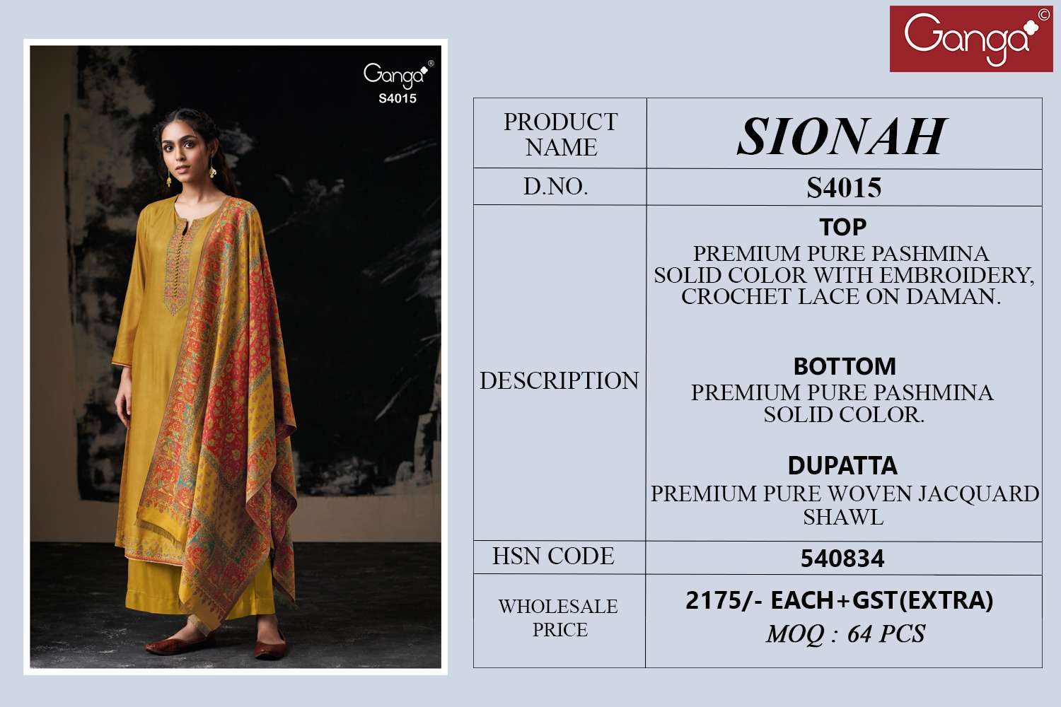 Ganga Fashion Sionah 4015 Winter Wear Pashmina Suits Premium Collection