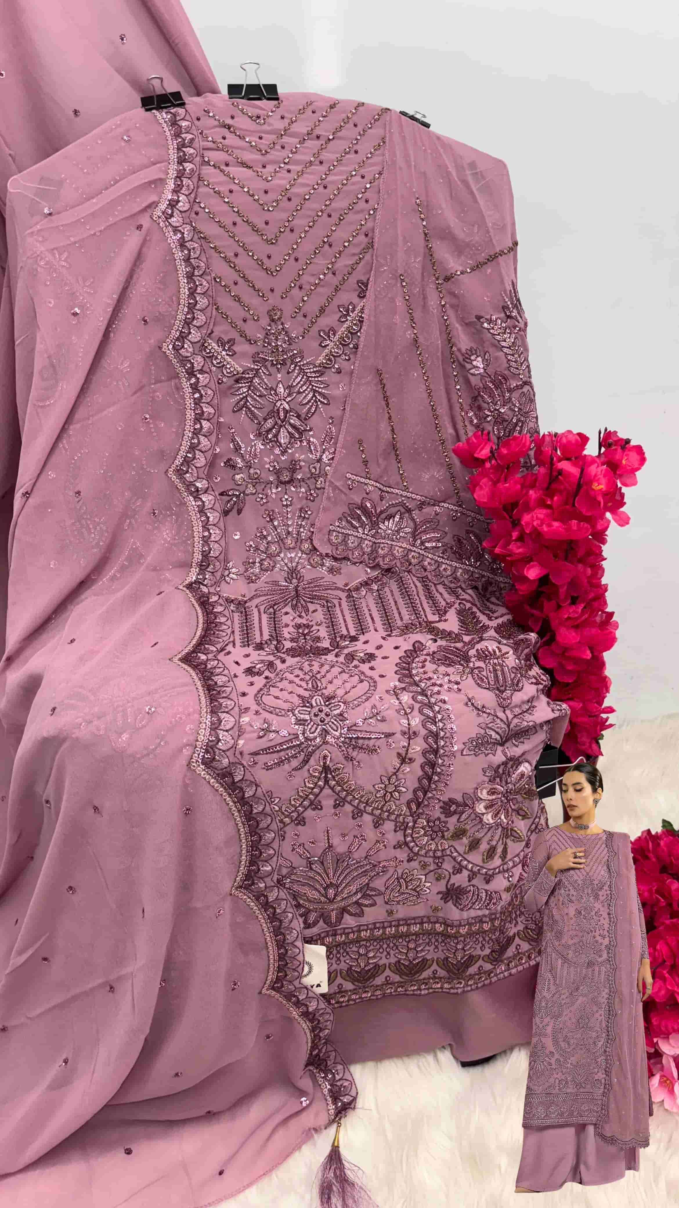 Shanya S 190 Pakistani Style Designer Georgette Embroidered Suit Exporter
