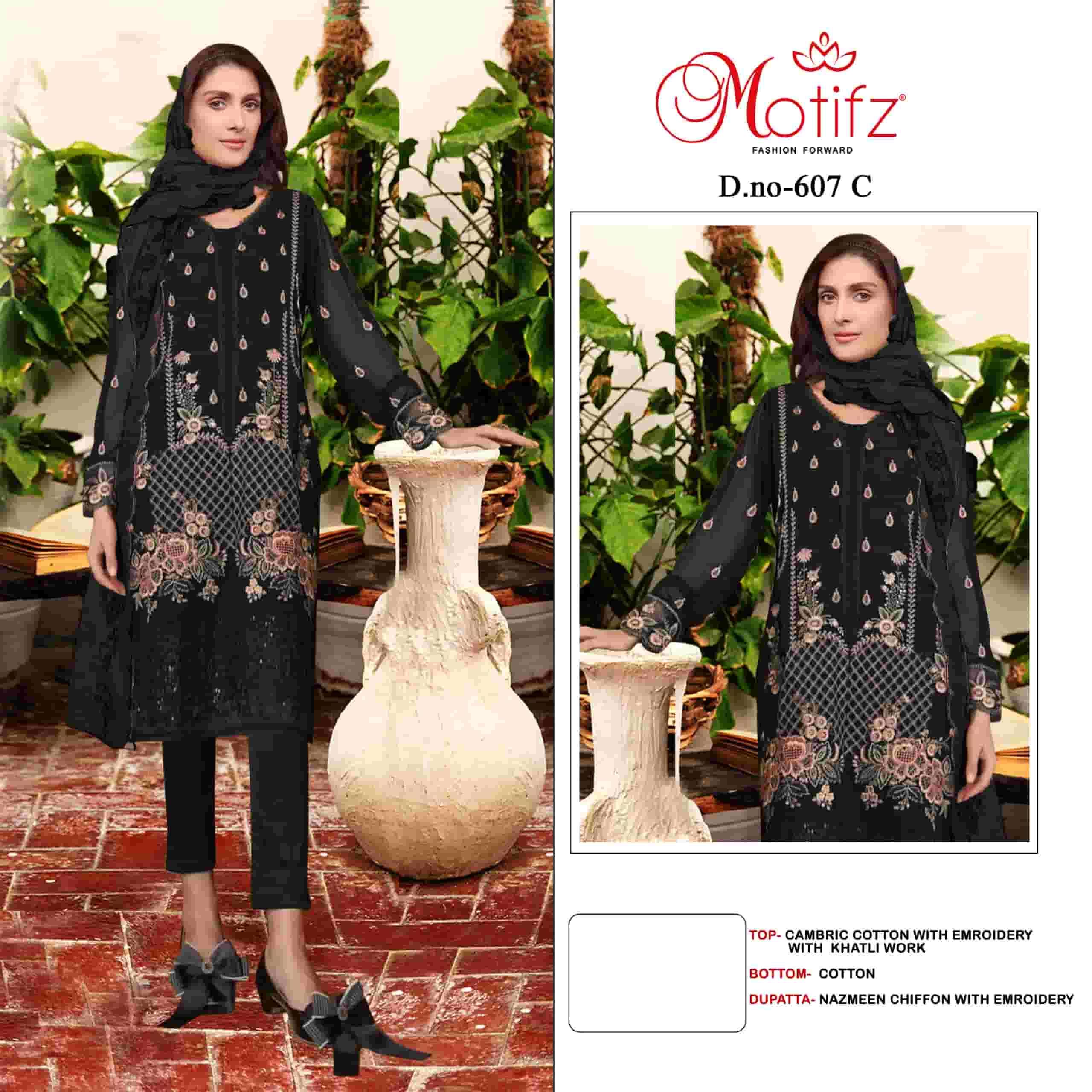 Motifz 607 C Designer embroidered Pakistani Unstitched Dress Ensemble