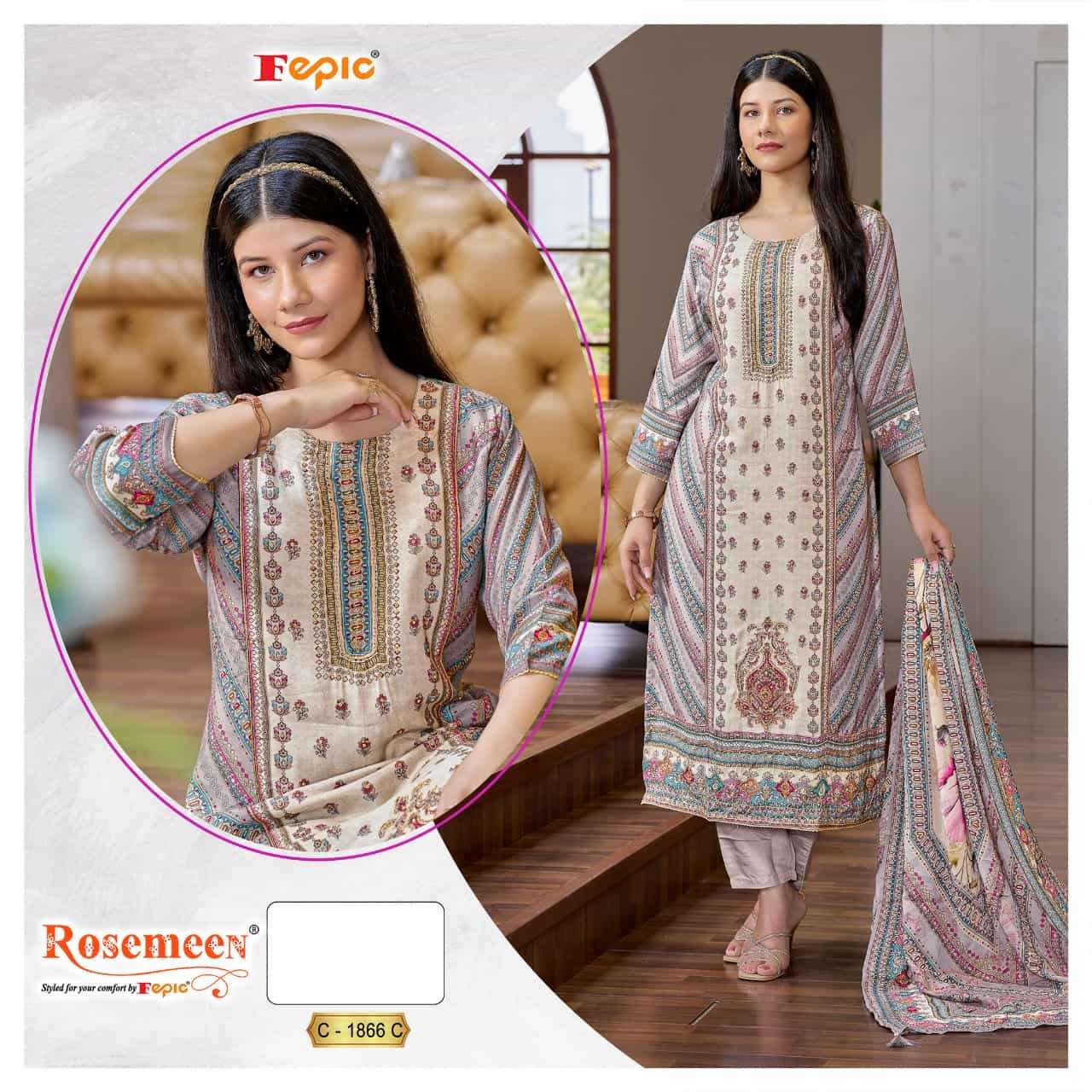 Fepic C 1866 C Pakistani Designer Pure Muslin Digital Printed Suit Collection