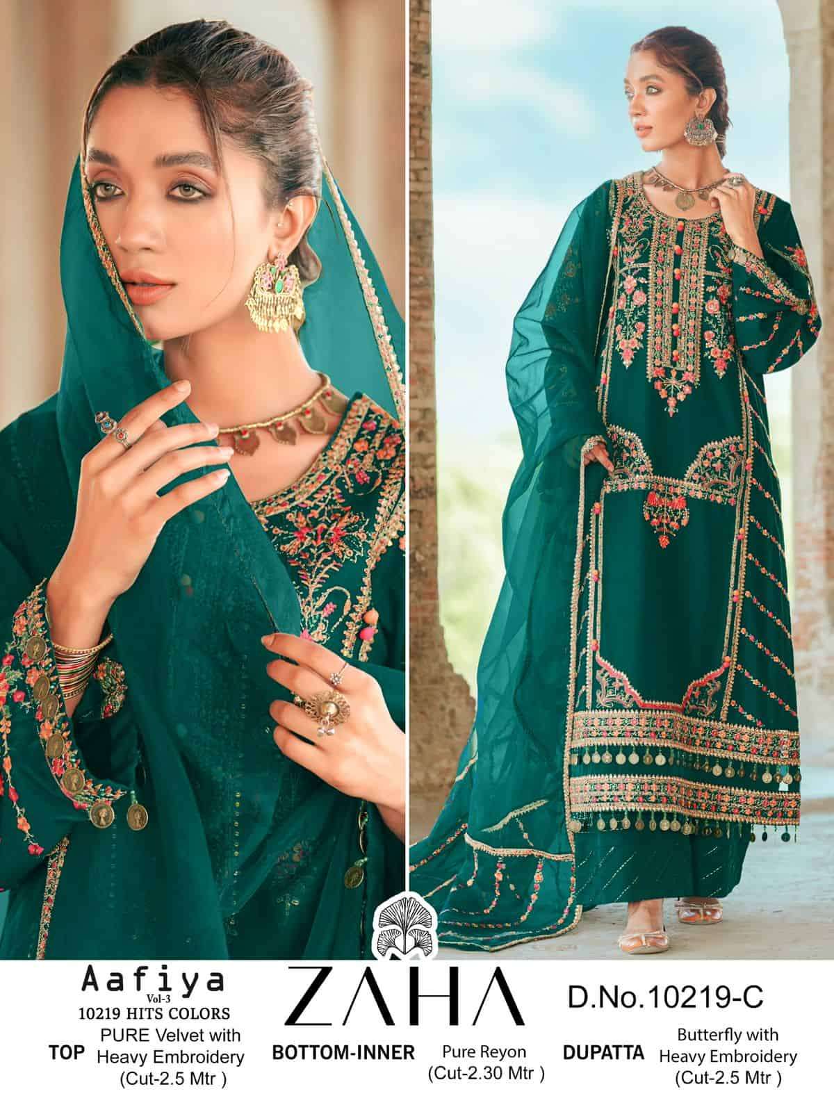 Zaha 10219 C Heavy Designer Style Pakistani Velvet Suit