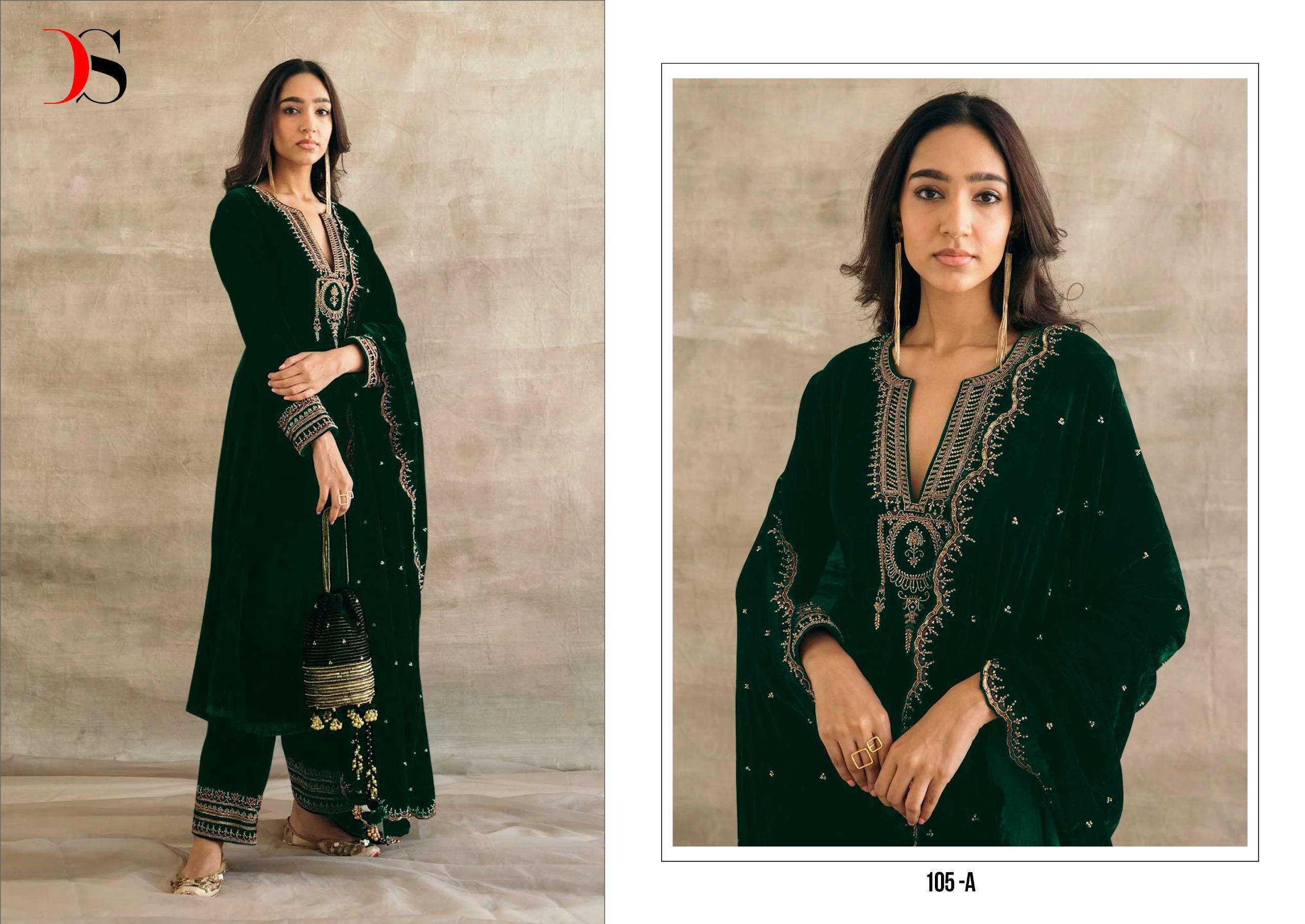 Deepsy D 105 A Pakistani Style Designer velvet Embroidered Suit Exporter