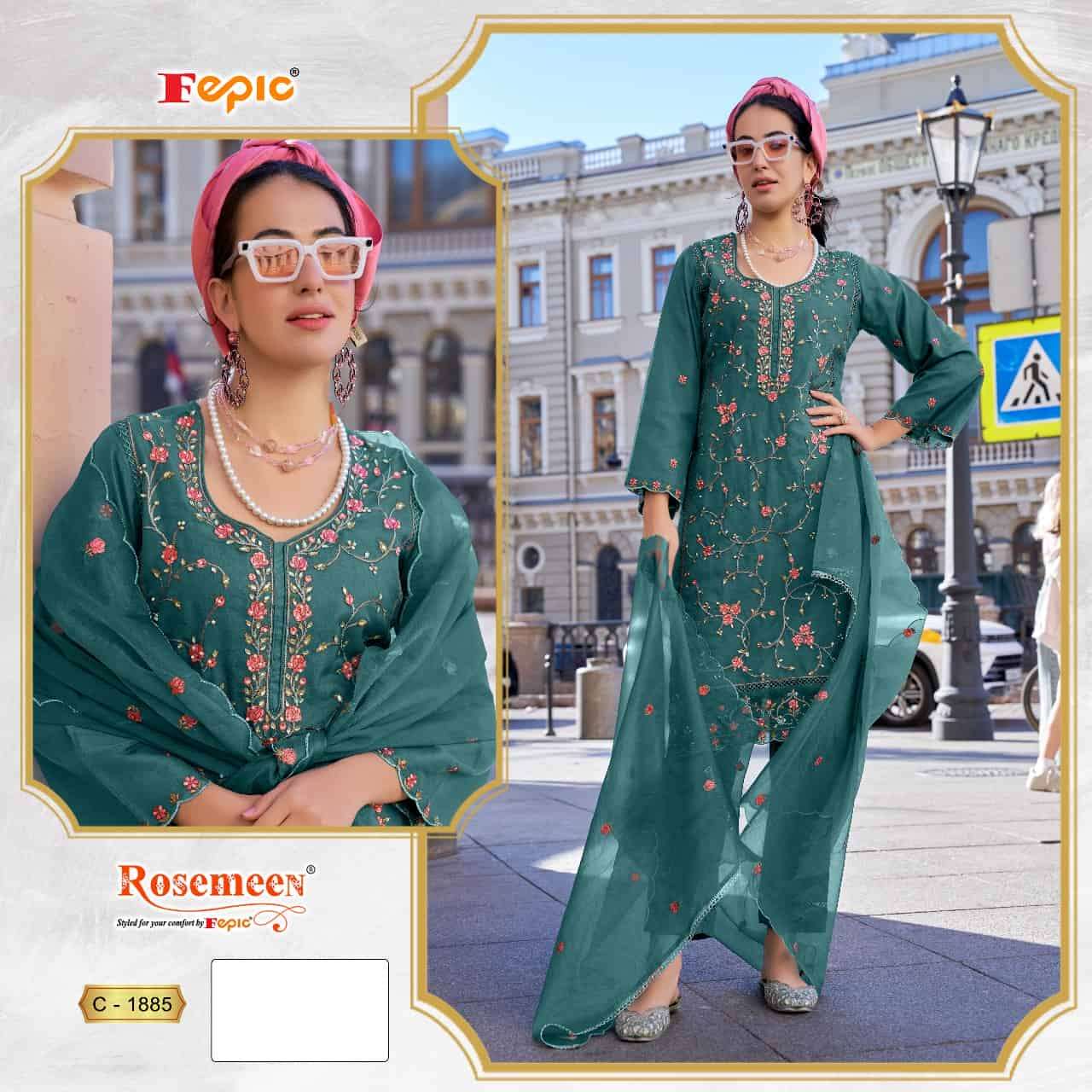 Fepic C 1885 Colors Pakistani Organza Embroidered Salwar Kameez Wholesalers