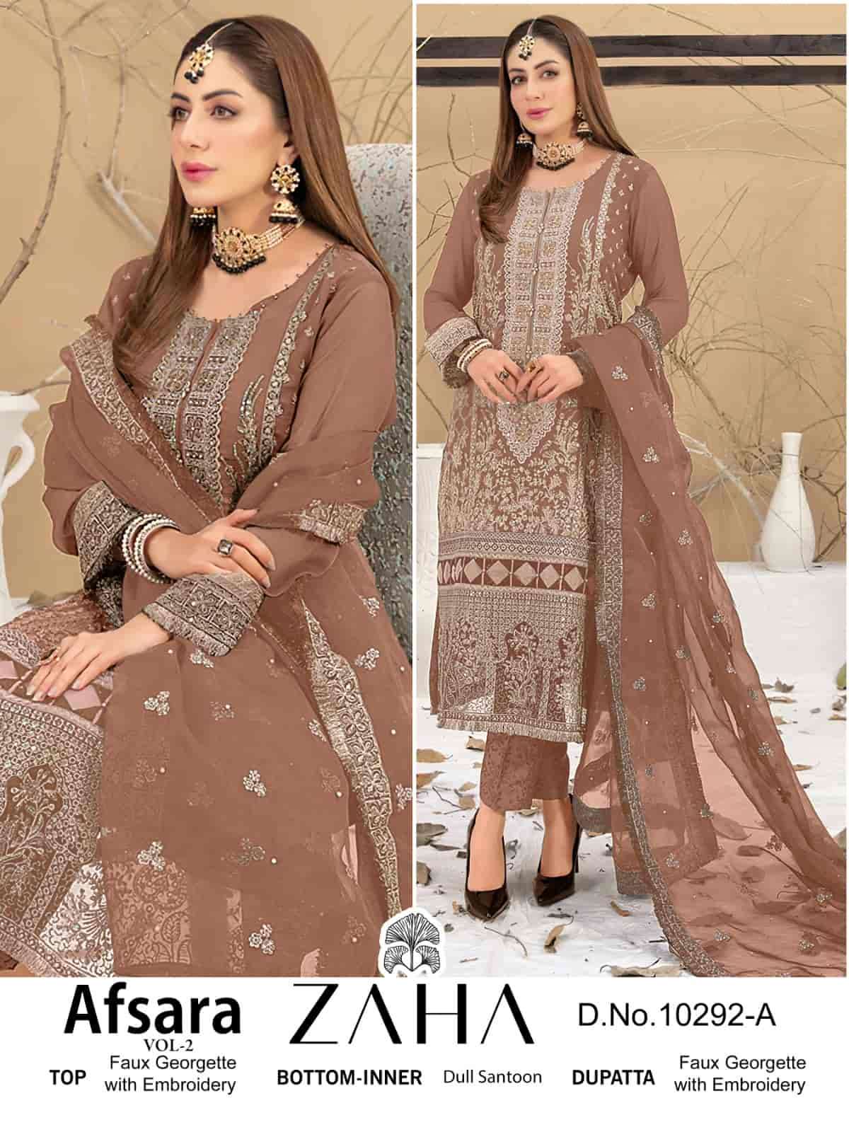 Zaha 10292 A Pakistani Latest Embroidered Georgette Salwar Kameez Exporter
