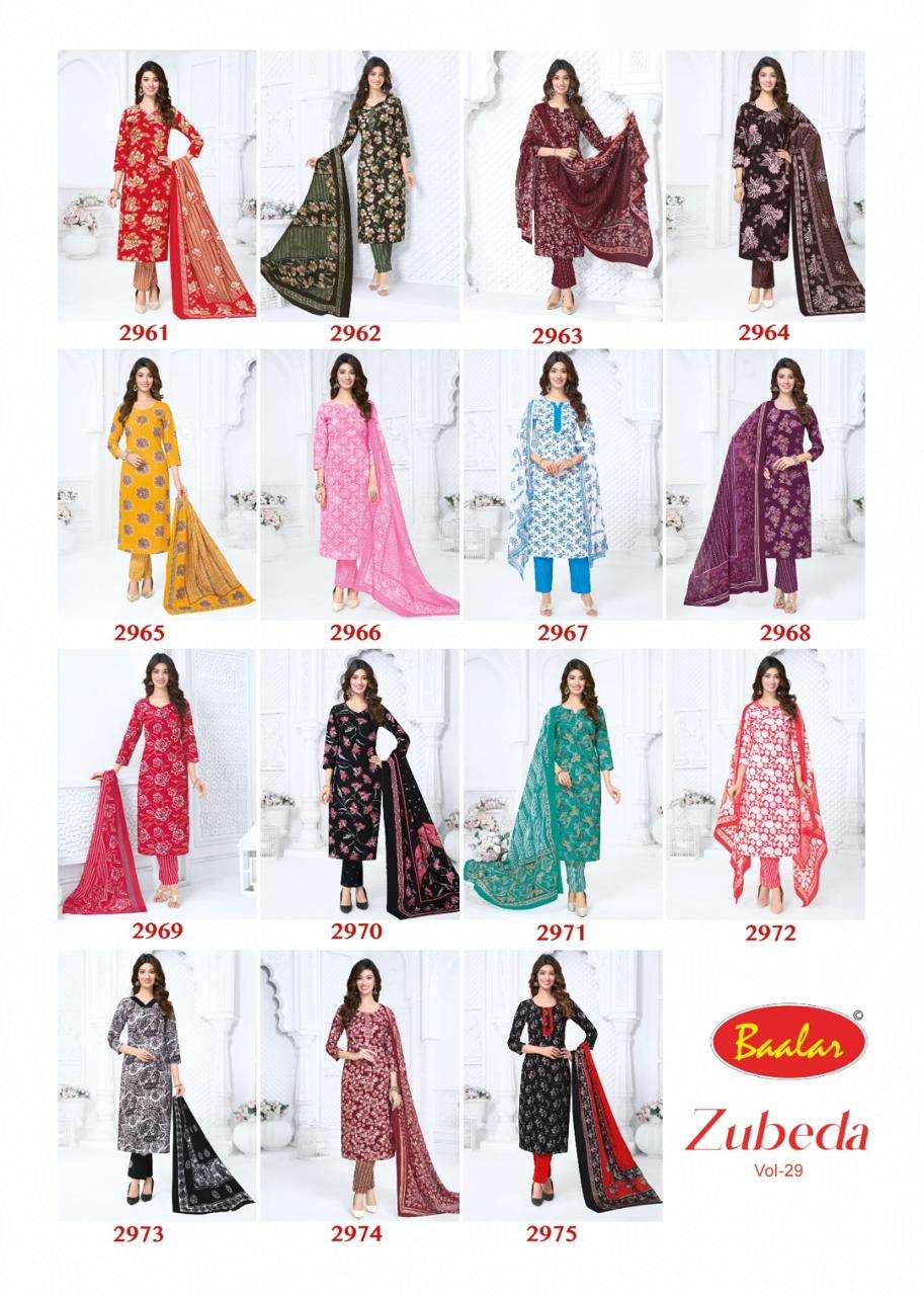 Baalar Zubeda Vol 29 Pure Cotton Unstitch Suit Catalog Wholesalers