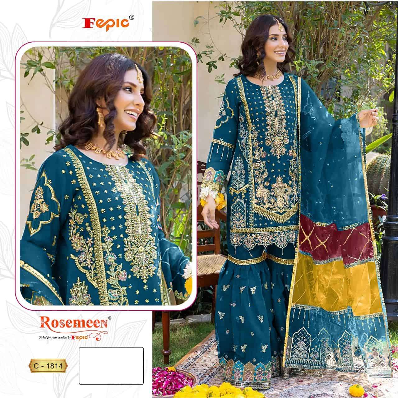 Fepic C 1814 A Pakistani Style Organza Embroidered Suit Exporter