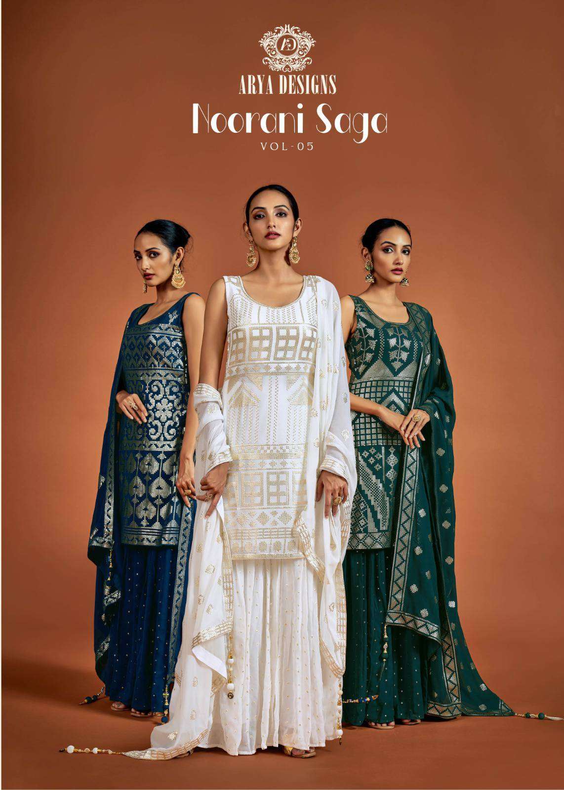 Arya Designs Noorani Saga Vol 5 Partywear Gharara Designer Dress New Collection