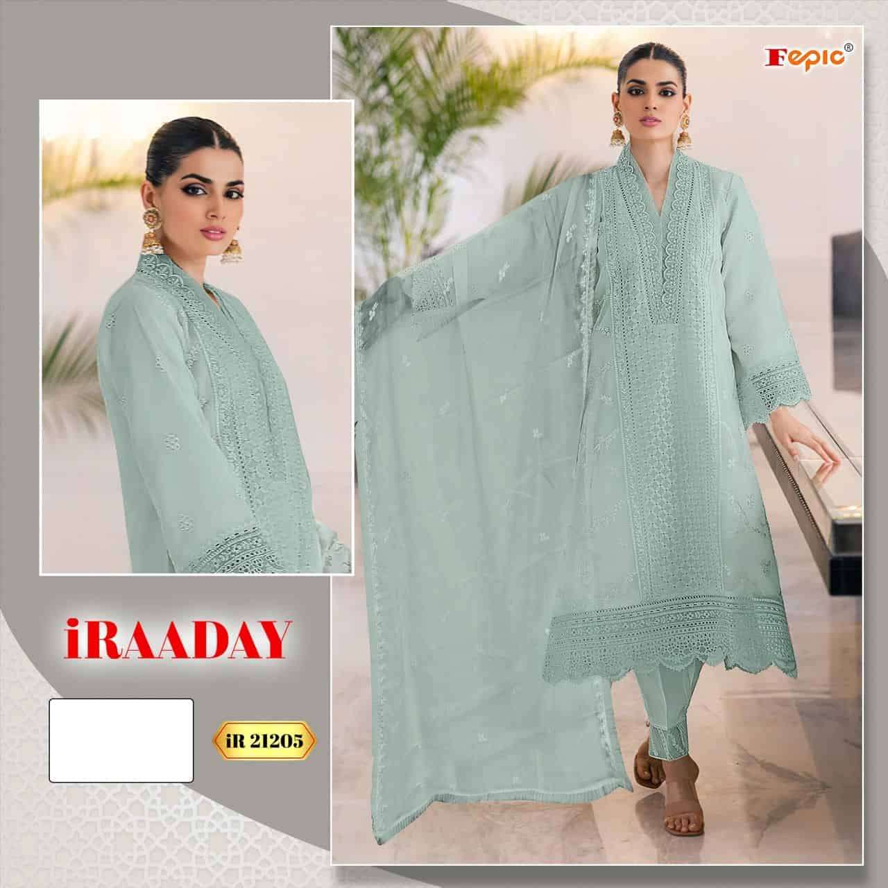 Fepic Iraaday IR 21205 Colors Fancy Embroidered Organza Suit Wholesalers