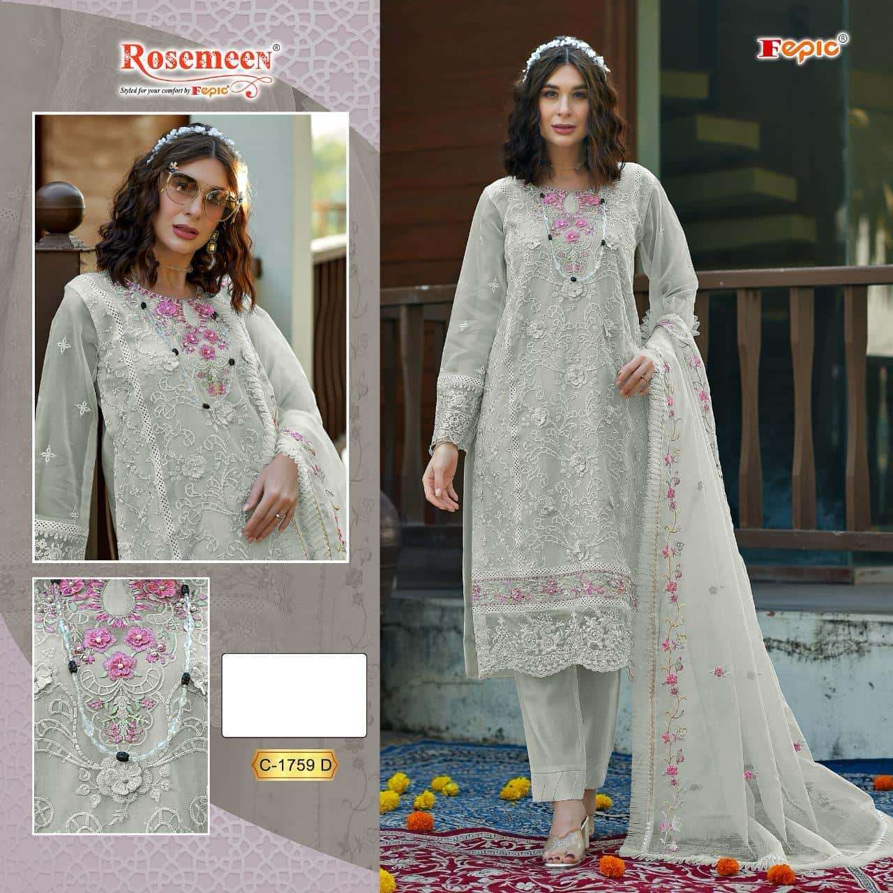 Fepic Rosemeen Organza Designer Pakistani Suit