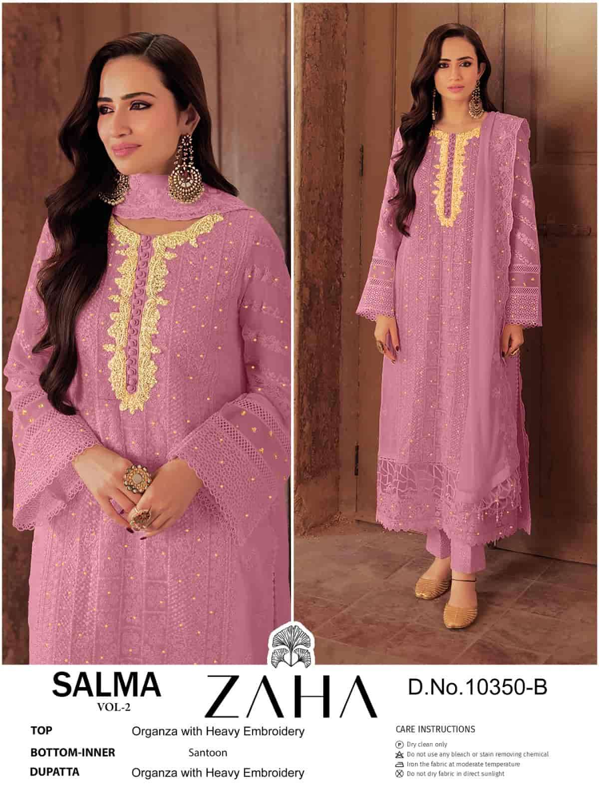 Zaha Salma Vol 2 10350 Colors Pakistani Style Designer Organza Suit Wholesalers