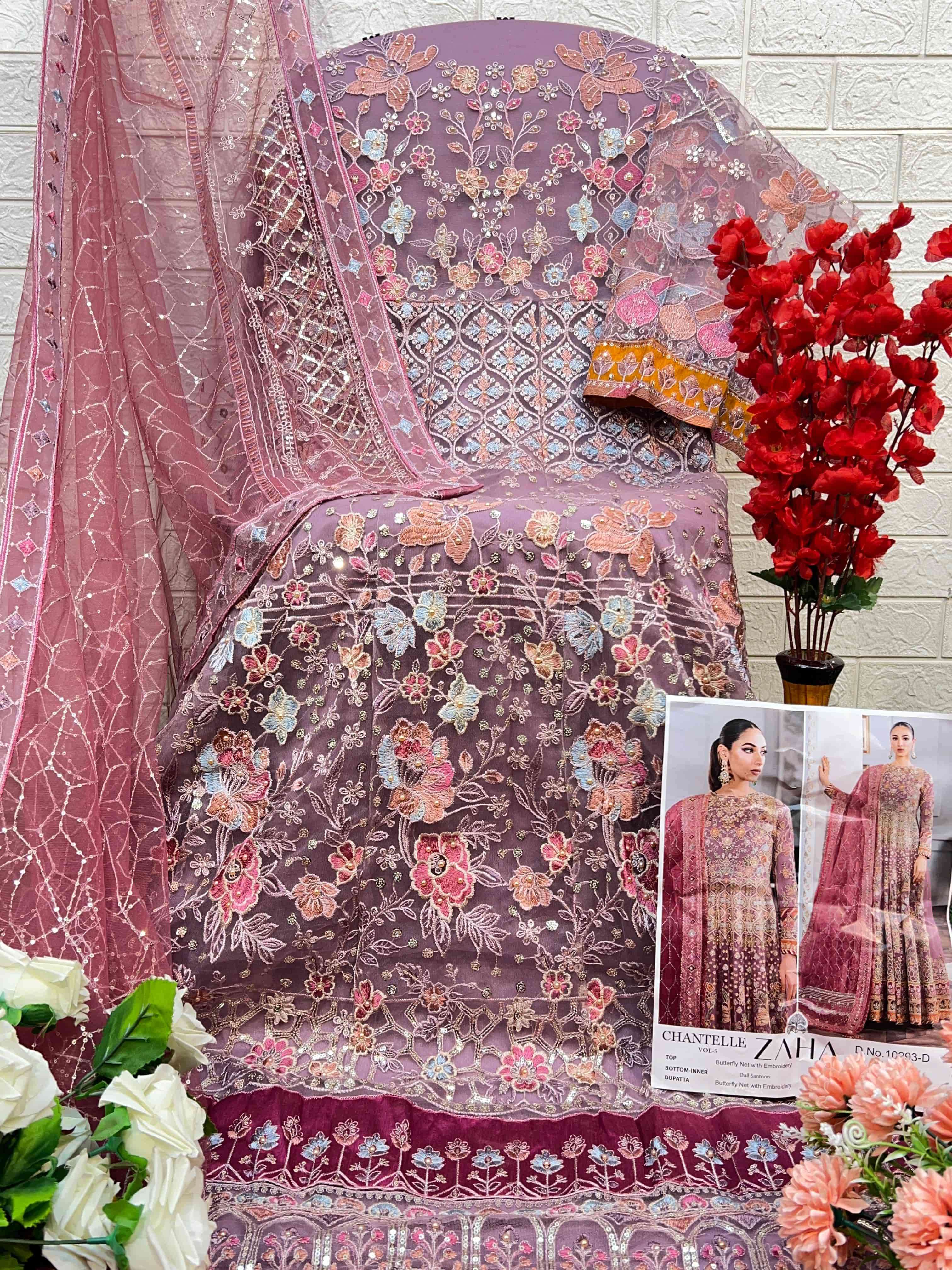 Zaha 10293 D Unstitched Pakistani Salwar Suit Premium Selection