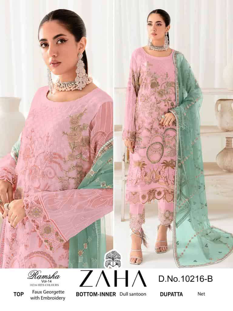 Zaha Ramsha Vol 14 10216 Hits Colors Pakistani Festive Wear Designer Suit Exporters