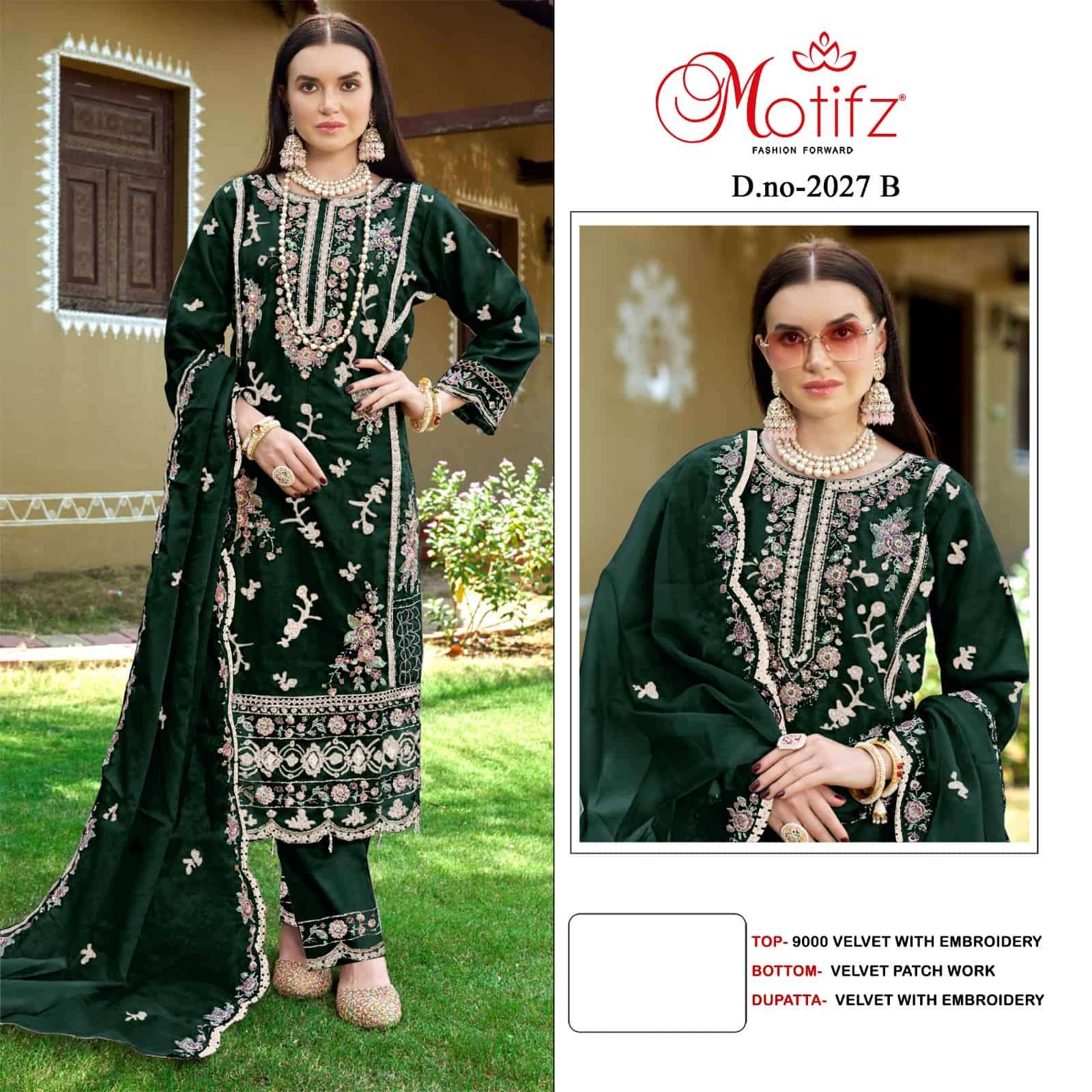 Motifz 2027 B Festive Wear Style Designer Embroidered Pakistani Salwar Suit Ensemble