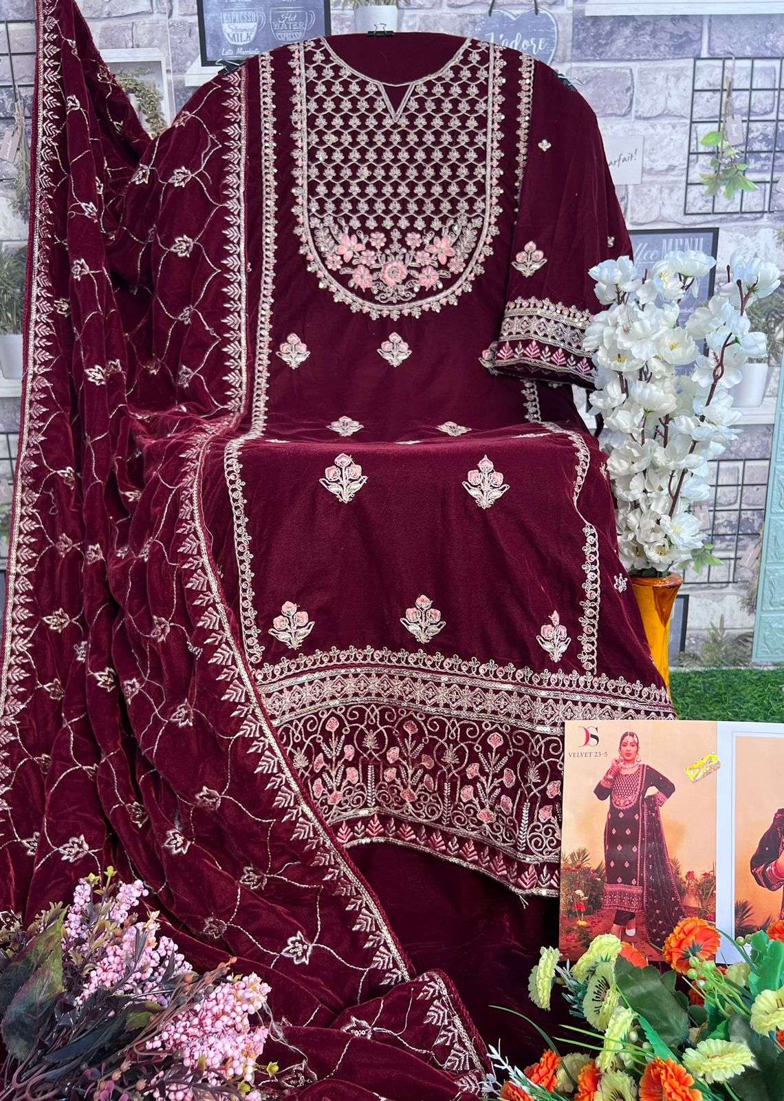 Deepsy D 3321 Pakistani Designer Embroidered Velvet Salwar Suit Ensemble