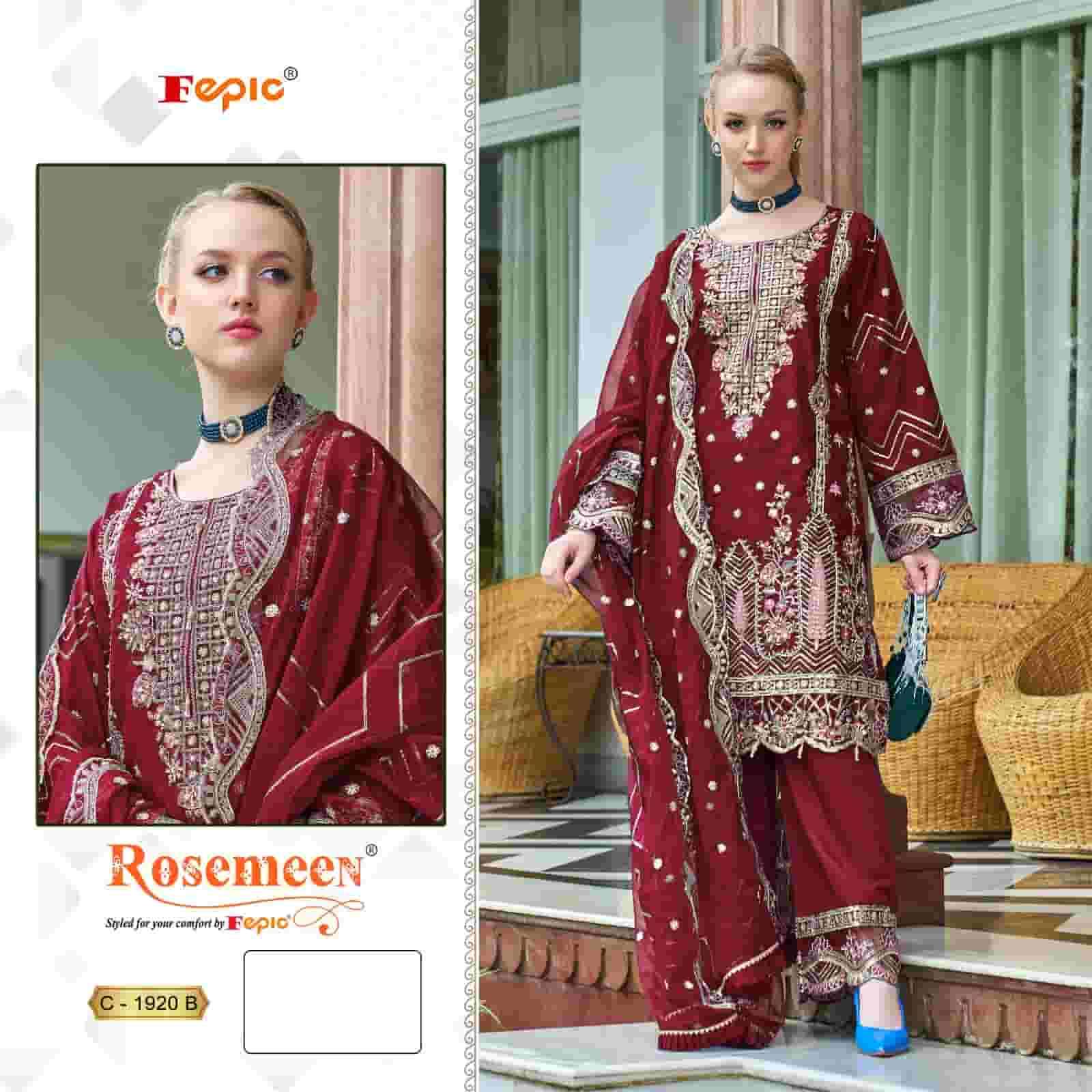 Fepic C 1920 Colors Pakistani Style Designer Festive Wear Organza Suit Wholesalers