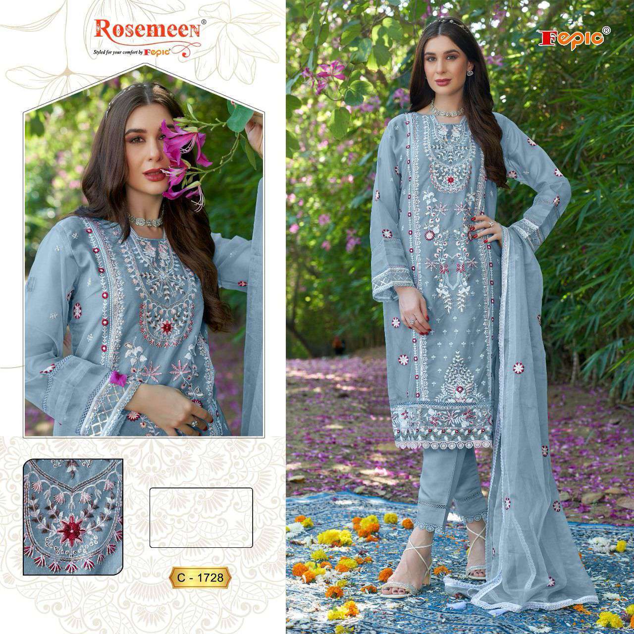 Fepic C 1728 Colors Fancy Organza Pakistani Salwar Kameez