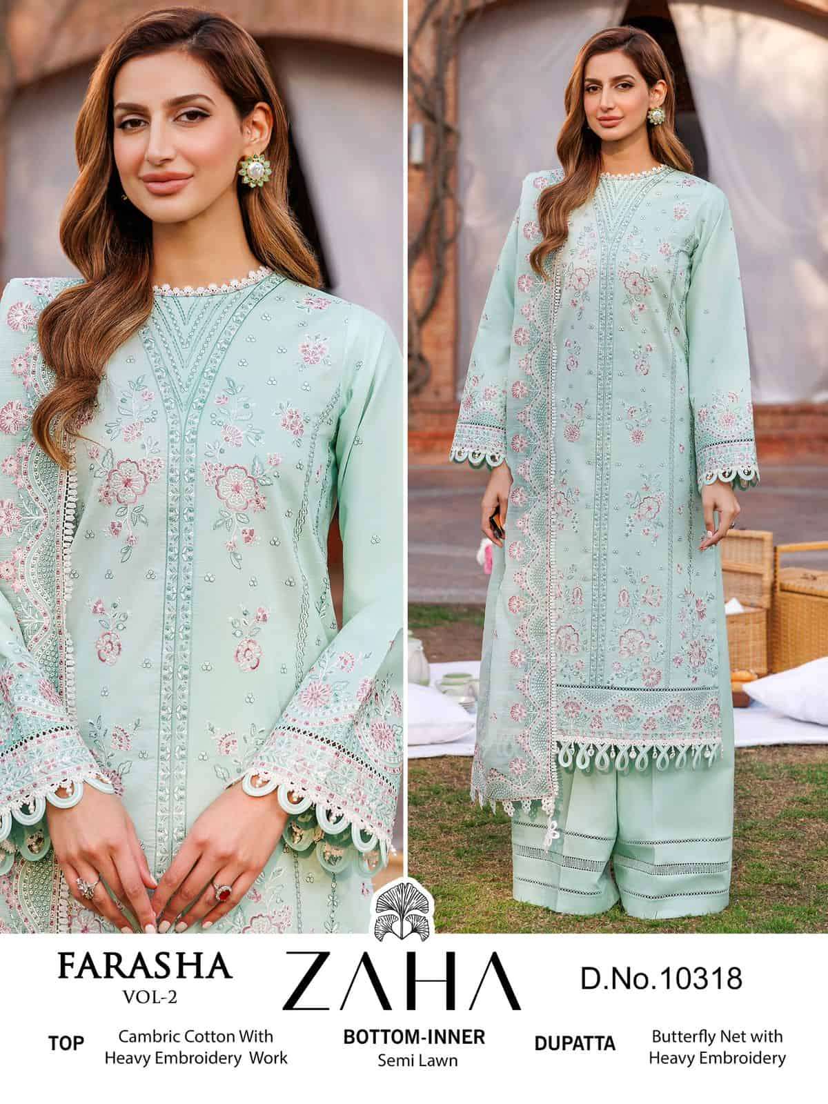 Zaha 10318 Pakistani Latest Embroidered Designer Cotton Dress Ensemble