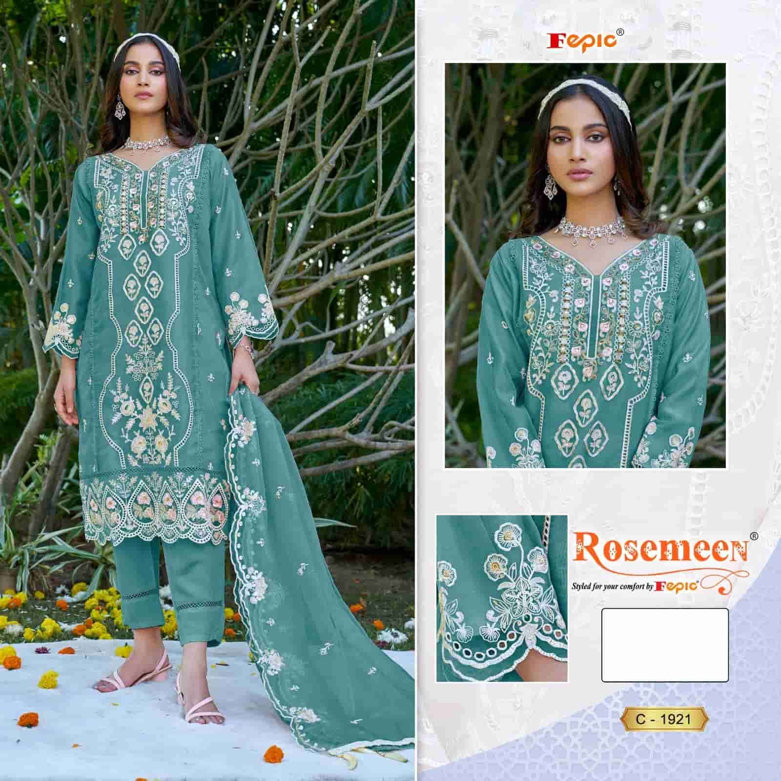 Fepic C 1921 Colors Pakistani Style Designer Organza Embroidered Suit Wholesalers